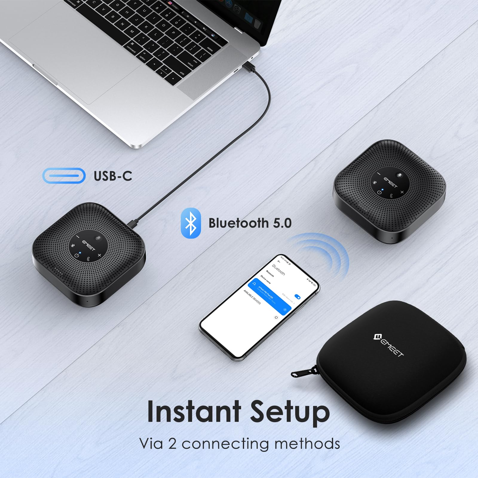 EMEET M0 Plus in use on desk during a video call for natural conversation flow