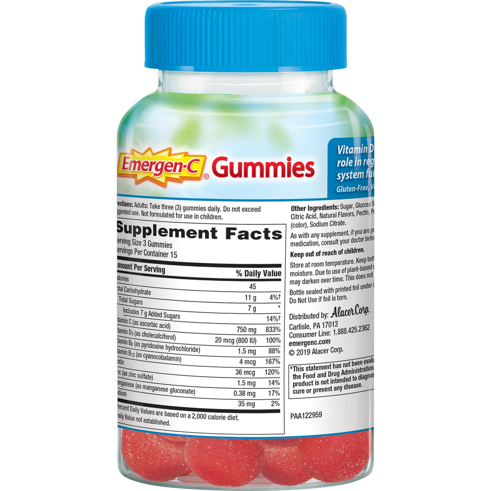Emergen-C gummies with a glass of water in lifestyle scene for daily routine