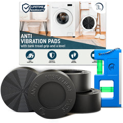 Empire of Electronics front packaging showing four rubber anti vibration pads and level for easy installation