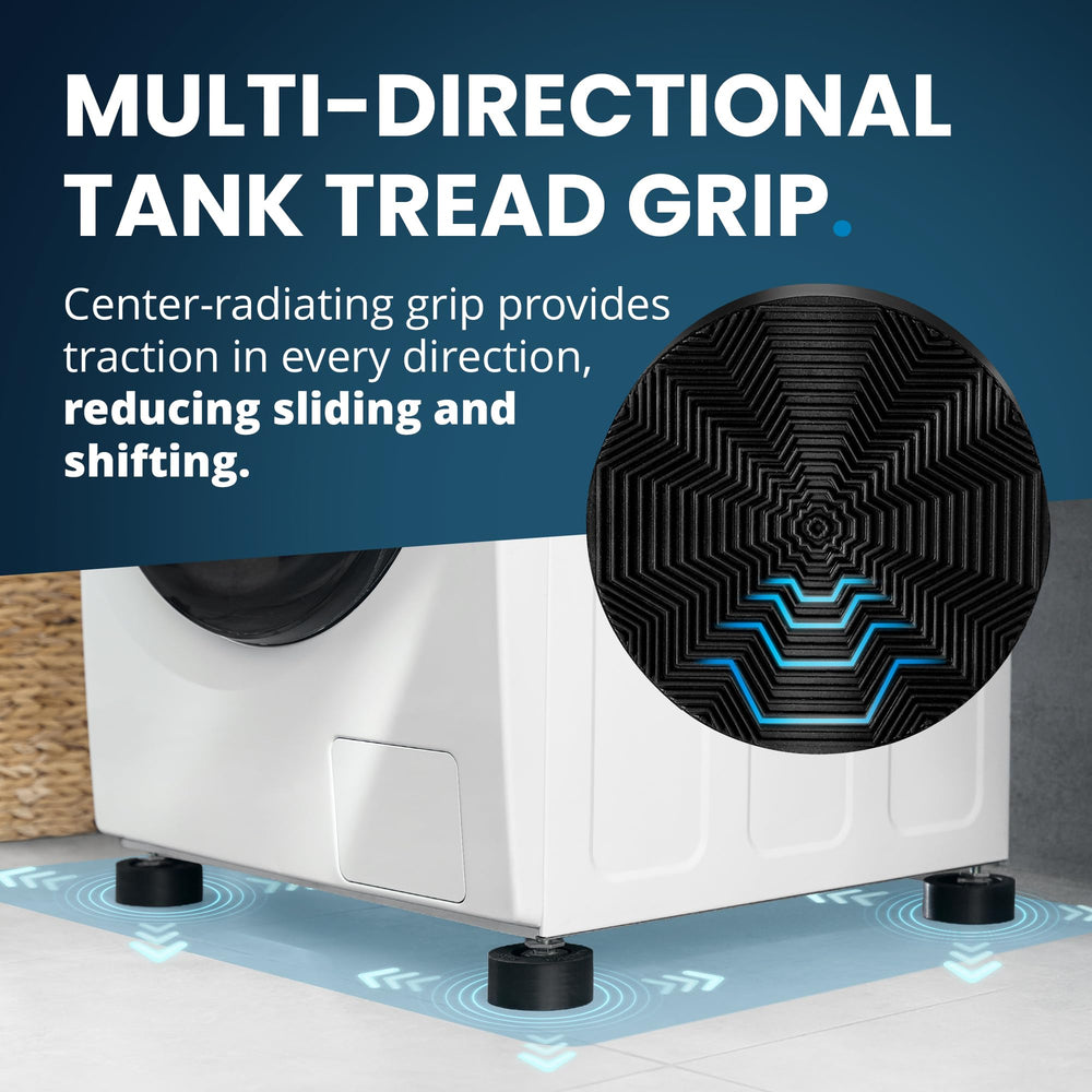Empire of Electronics rubber pad placed under washer foot demonstrating stability and vibration dampening