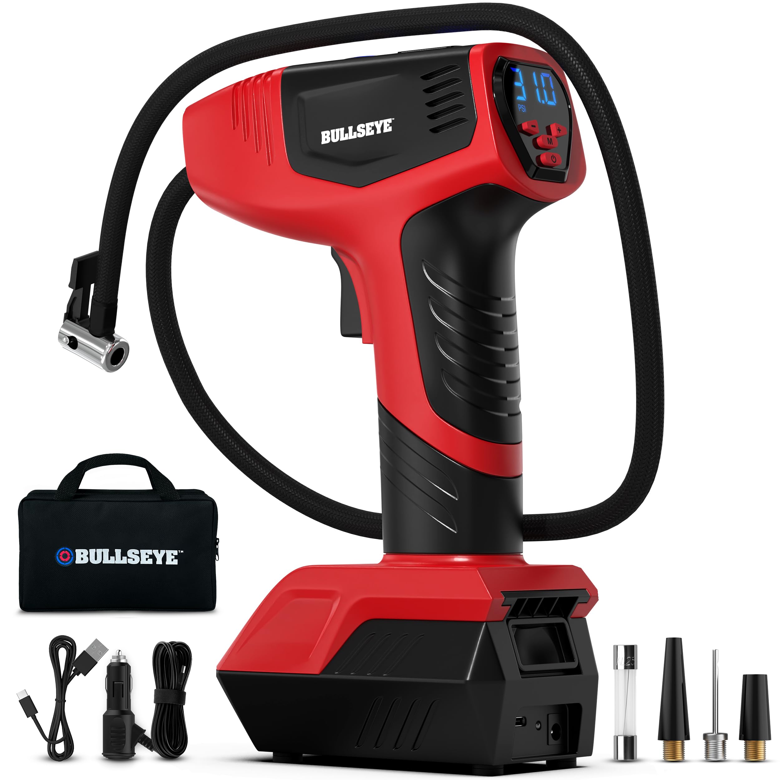EMSON BULLSEYE PRO four LED lights illuminating a tire valve for night use