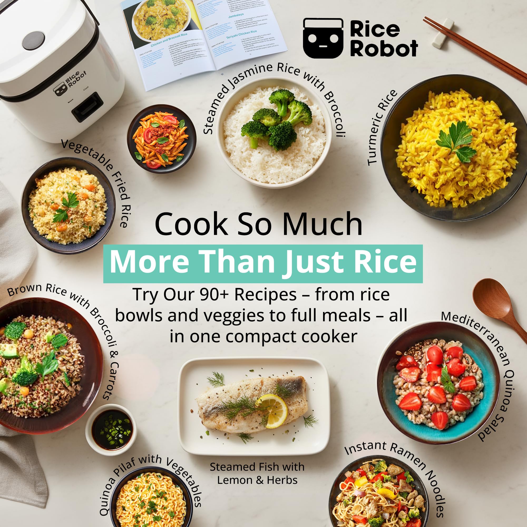 EMSON Rice Robot serving bowl in use showing perfectly cooked rice and quick serving benefit