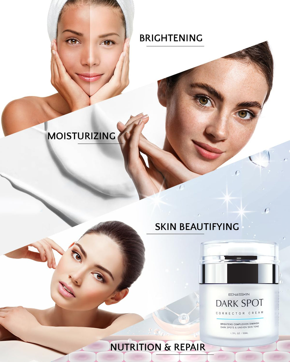 EnaSkin before and after illustration showing visible spot fading benefit
