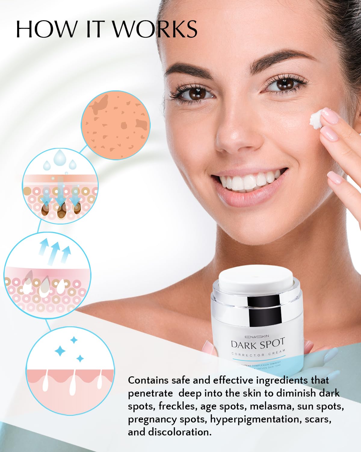 EnaSkin ingredient label with α-arbutin and niacinamide for brightening support