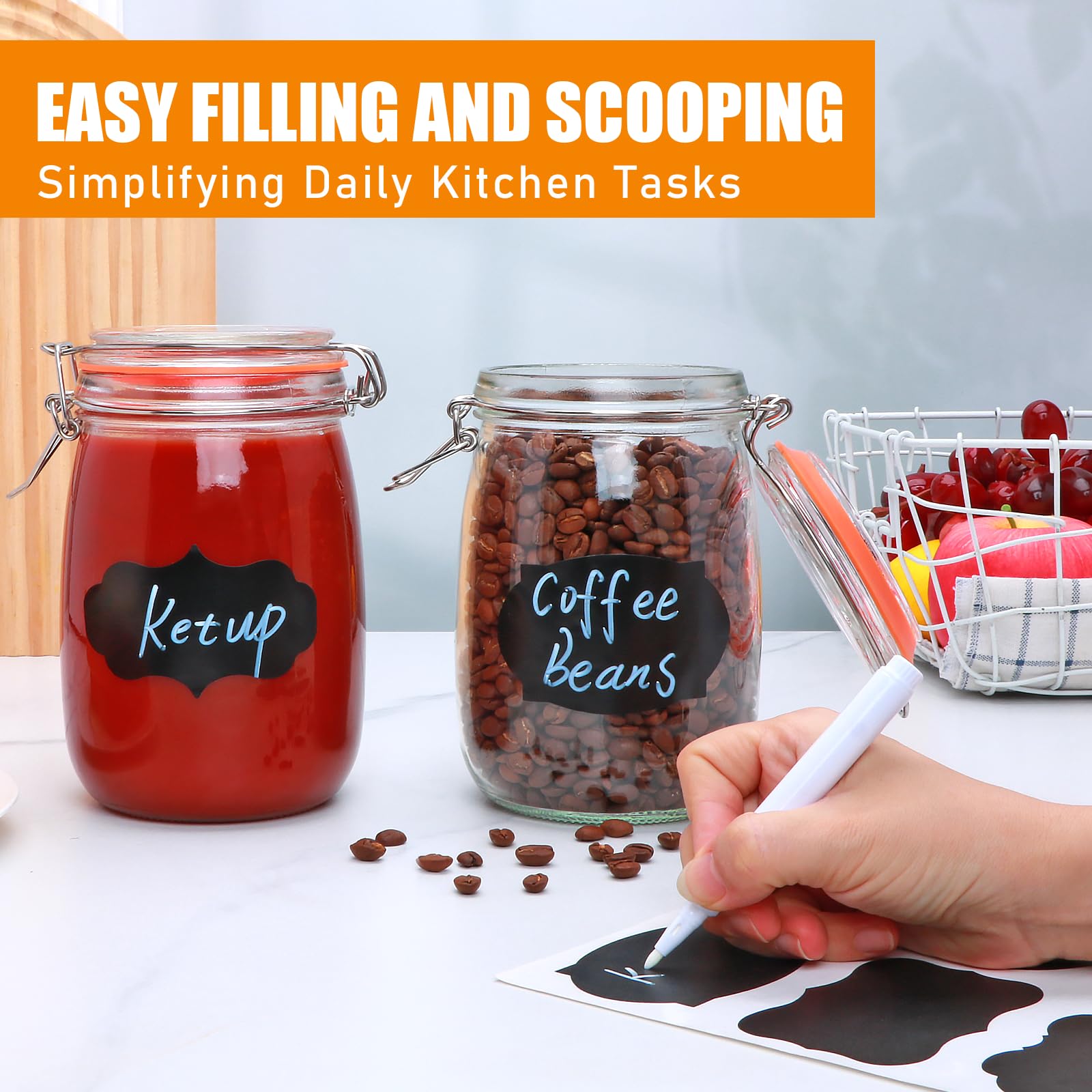 Encheng jar held in hand to show 32 oz scale and convenient portioning benefit