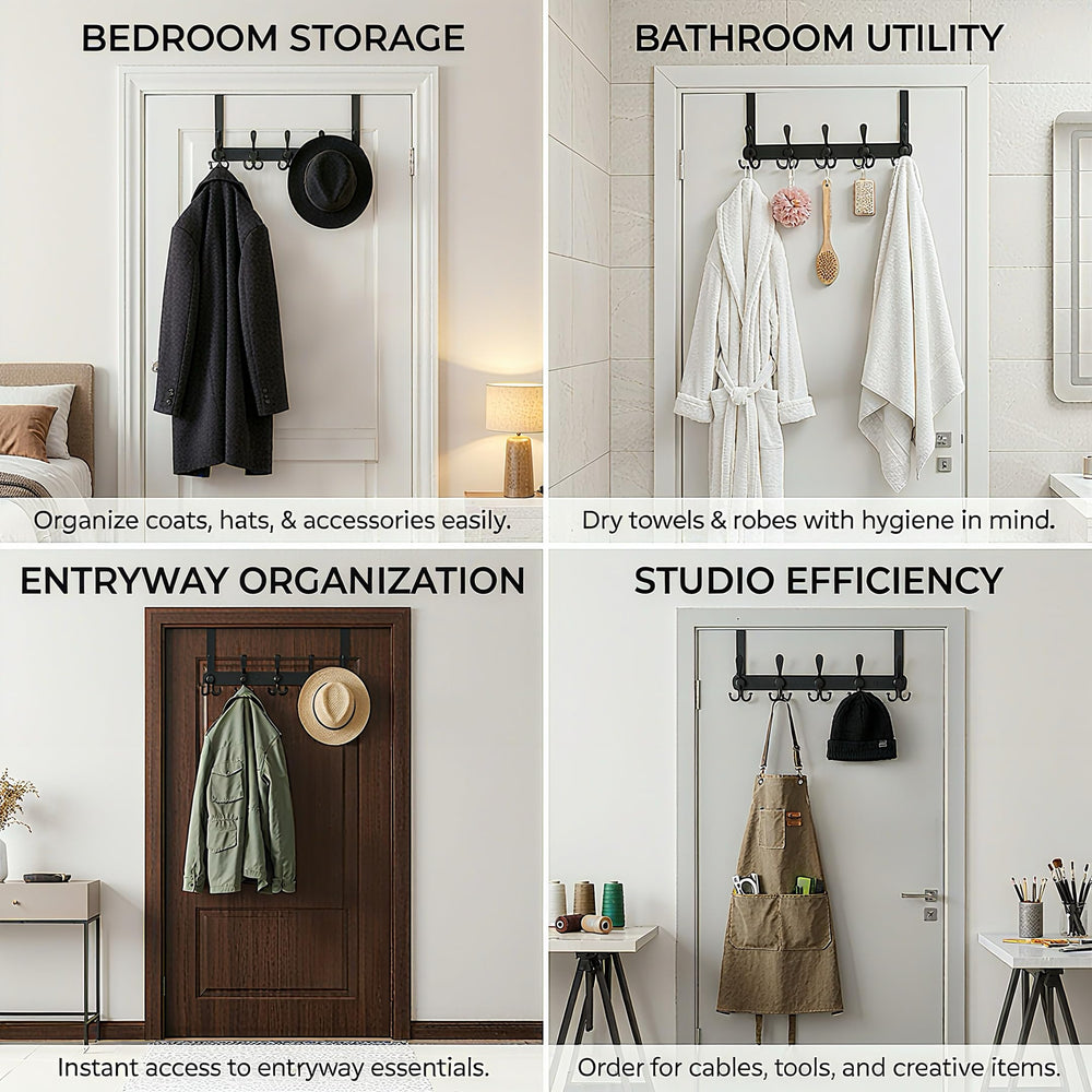 Encozy mounted in a bathroom with towels hanging to show convenient, no-drill installation