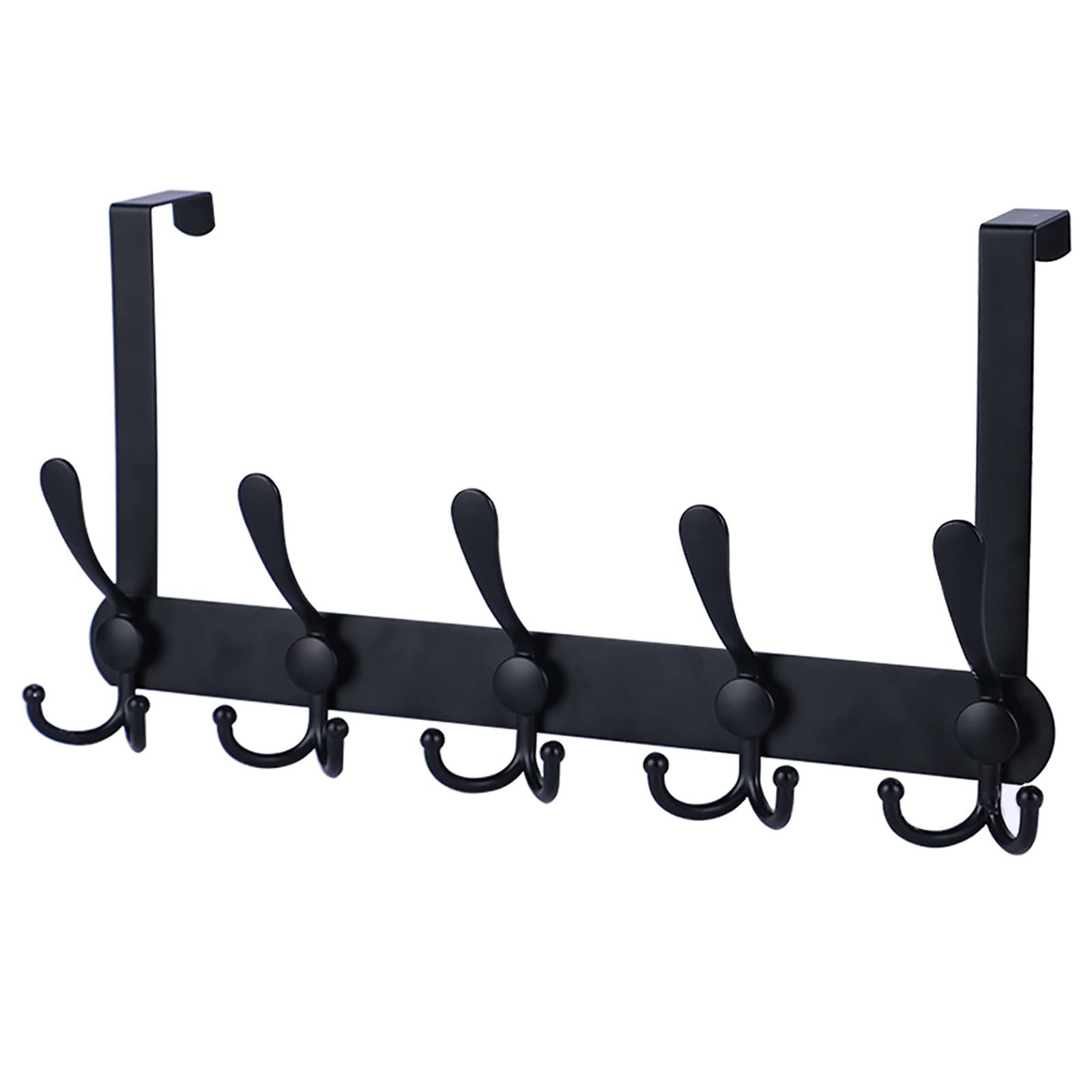 Encozy front view of over-the-door hooks showing modern black finish and three-hook design for space-saving