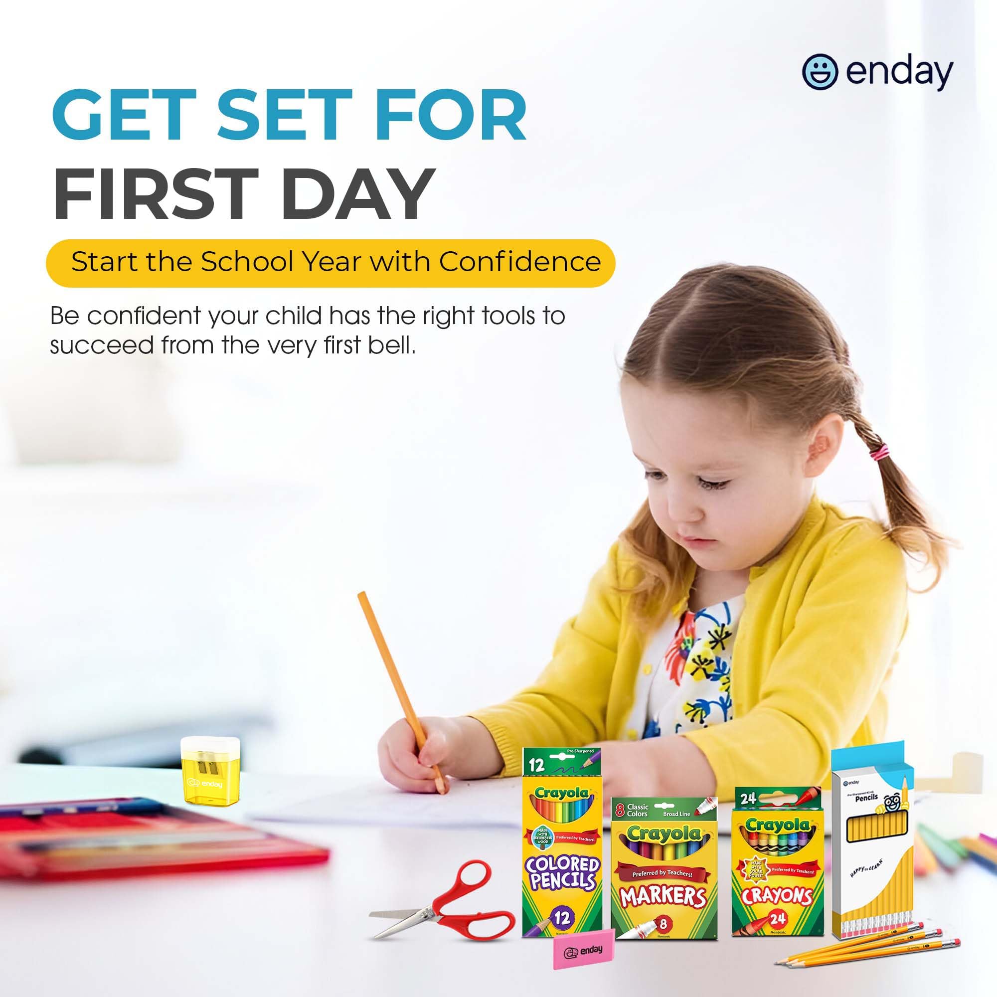 Enday crayons and colored pencils closeup highlighting bright colors for creativity