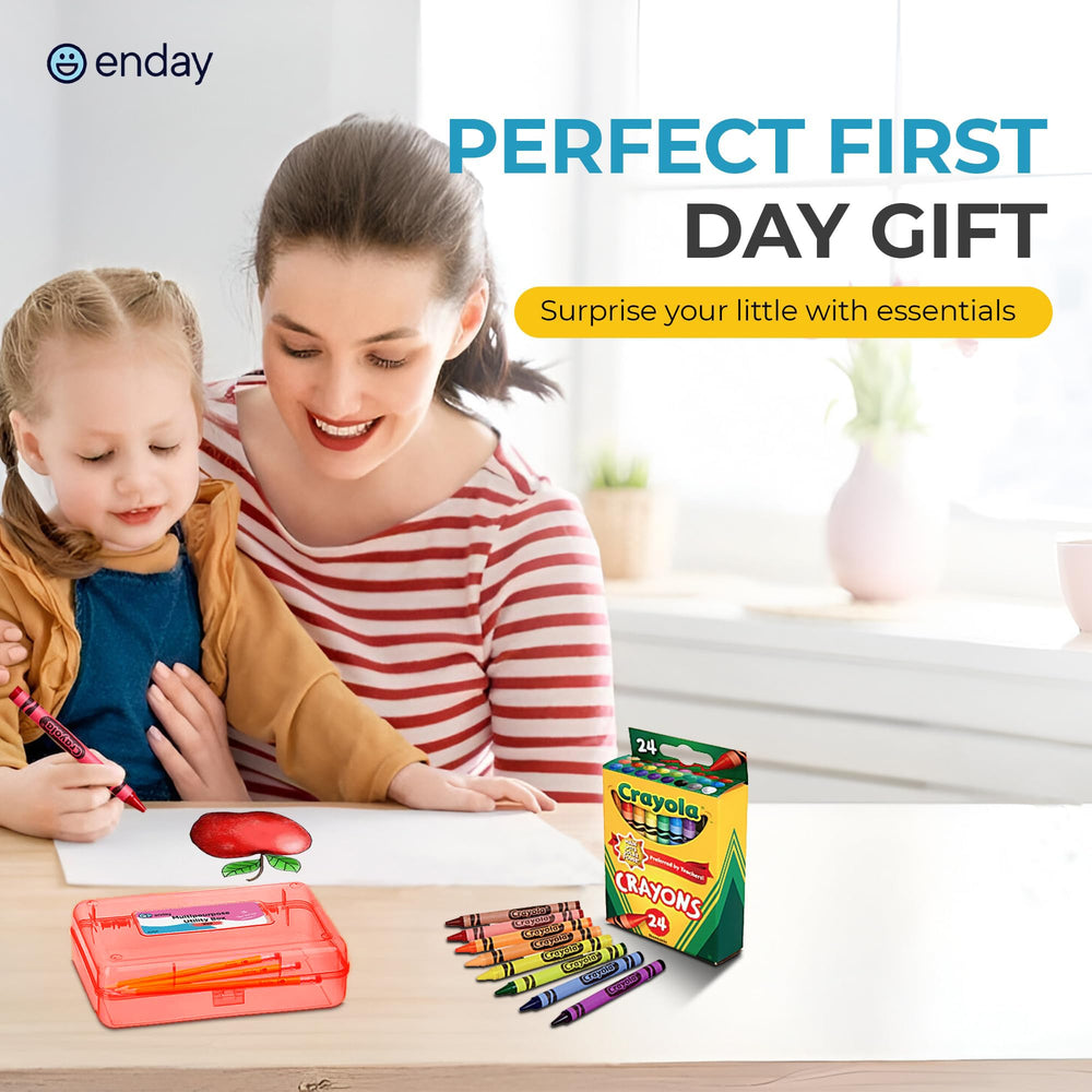 Enday pencil box and contents demonstrating neat storage and easy transport