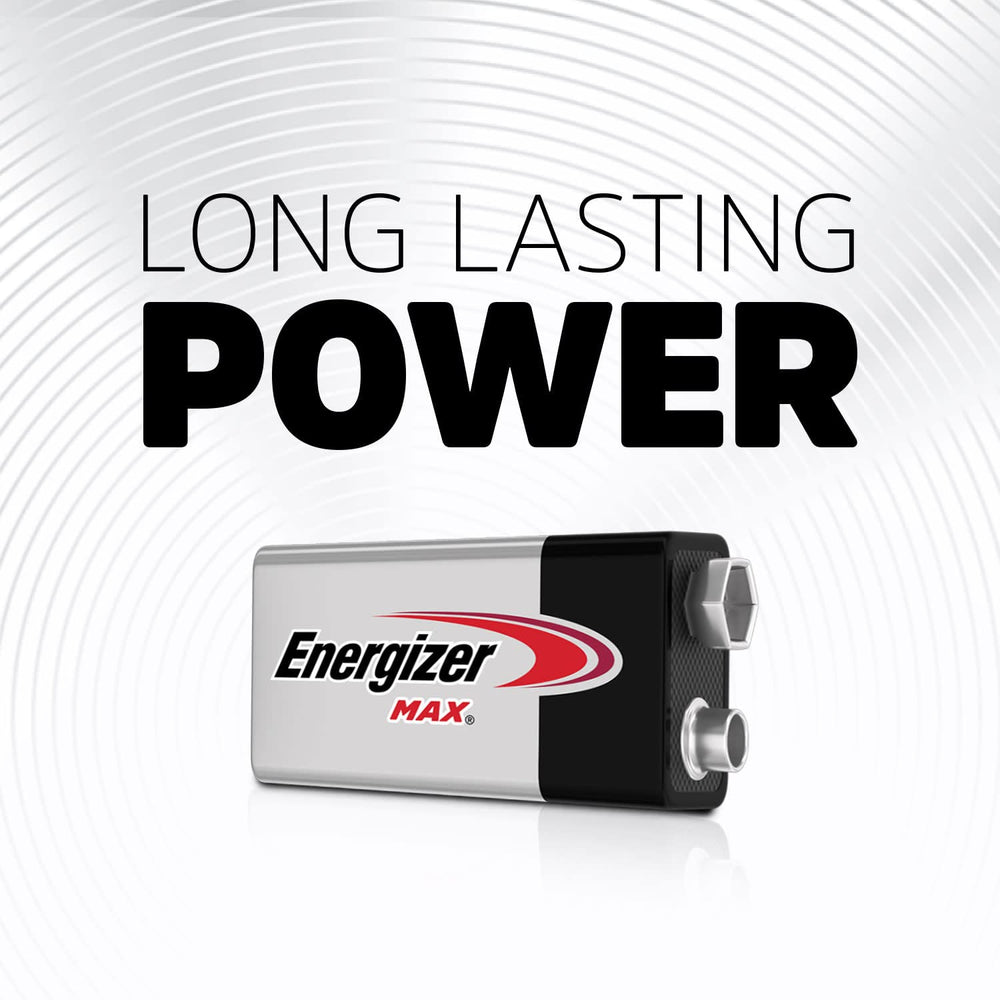 Single Energizer 9V battery upright highlighting brand reliability