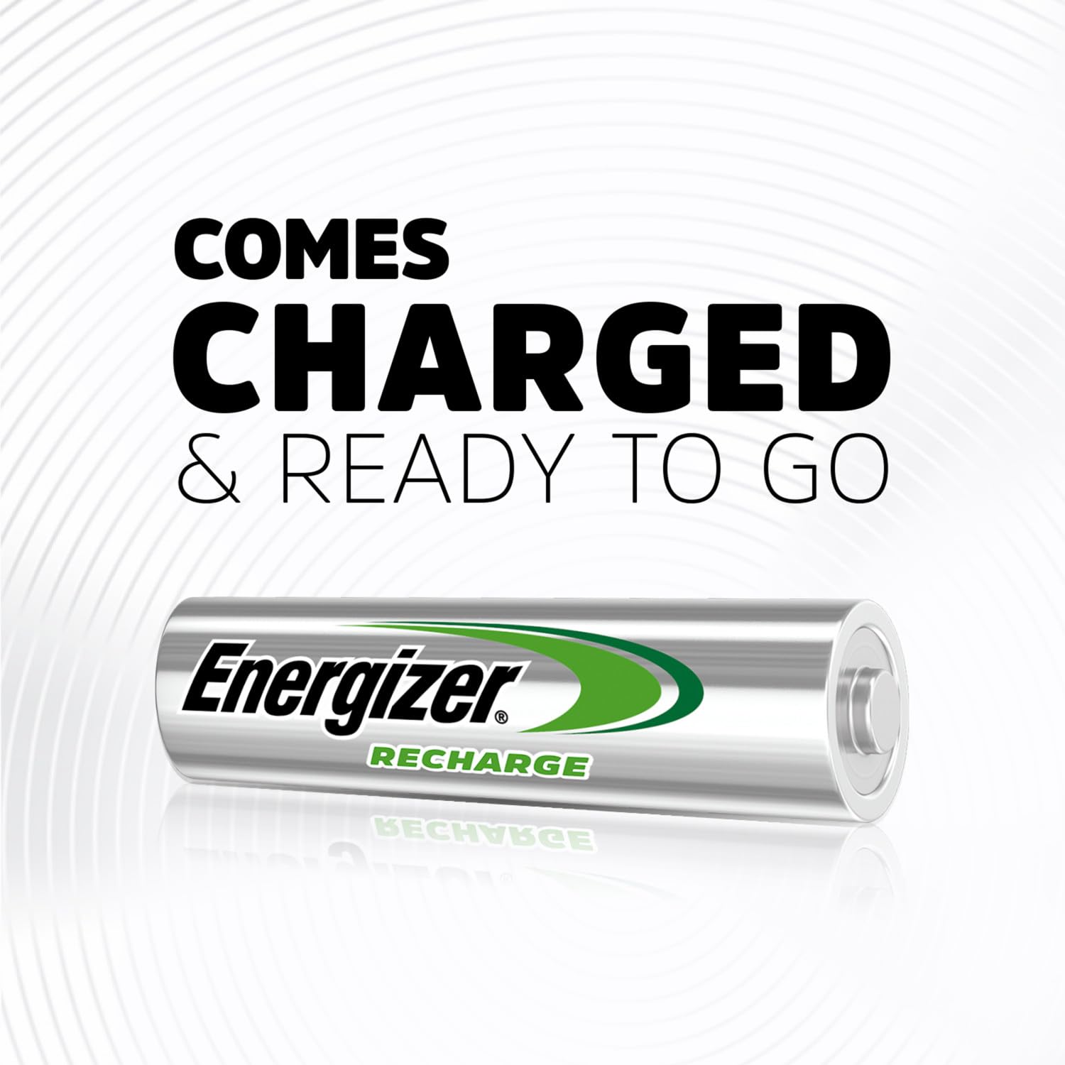 Energizer batteries staged with charger showing quick recharge convenience
