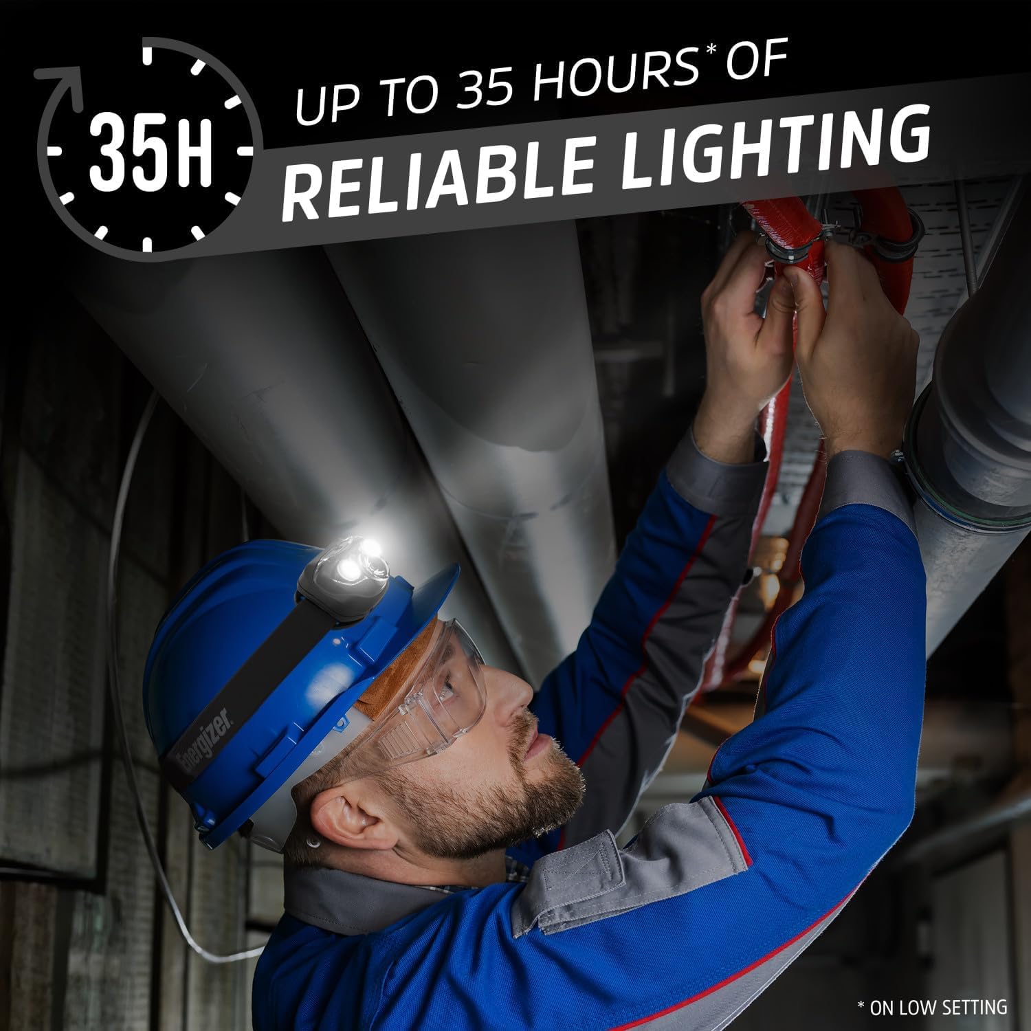 Energizer headlamp PRO side profile emphasizing adjustable tilt and secure headband comfort