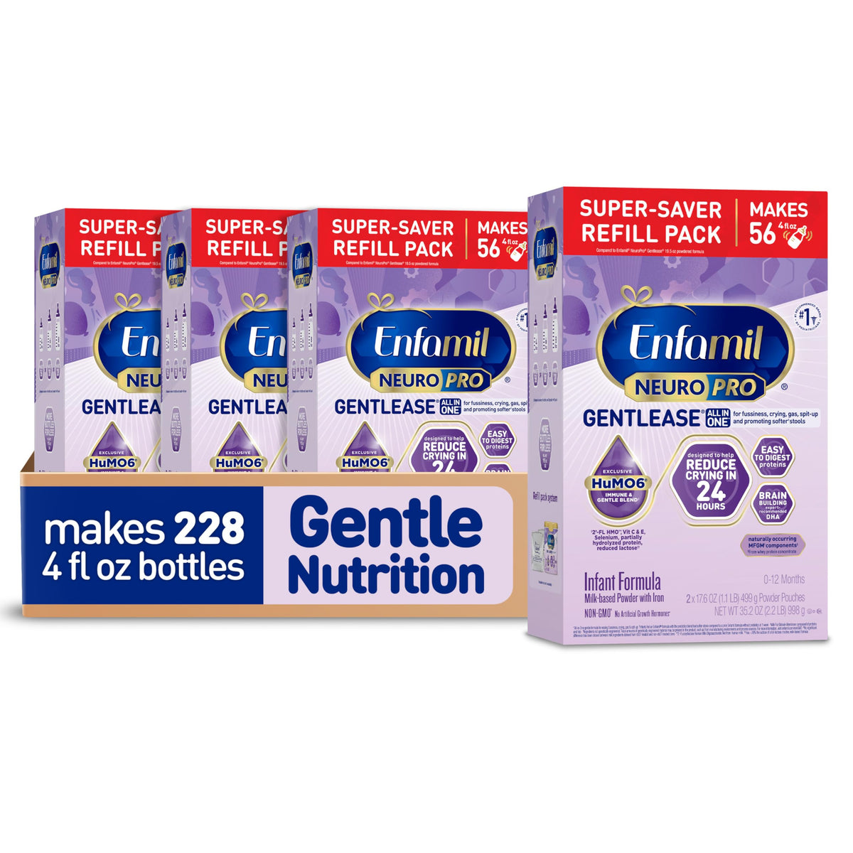 Enfamil front packaging showing gentlease formula benefits and gentle digestion