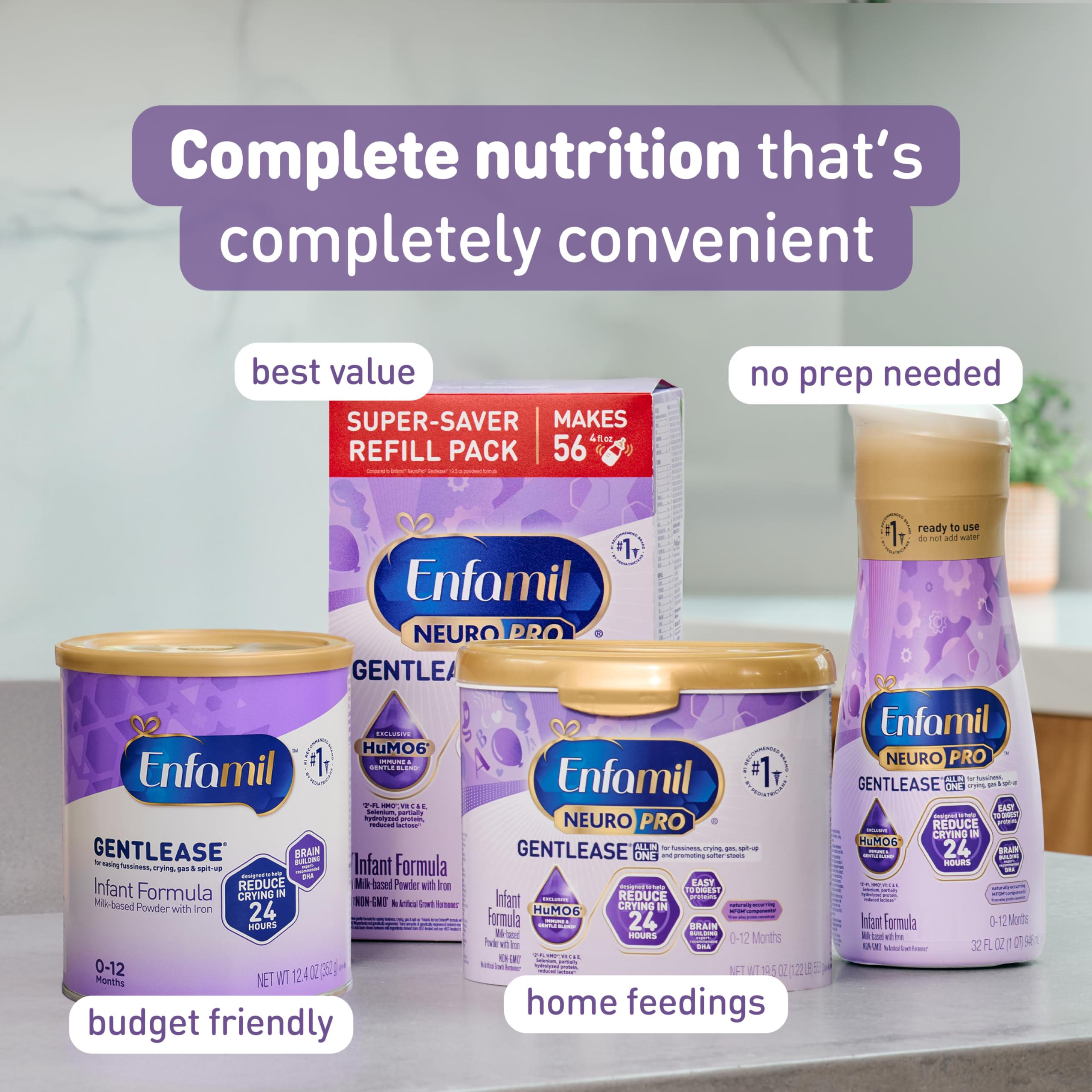 Enfamil ingredient label closeup showing key nutrients like DHA and MFGM