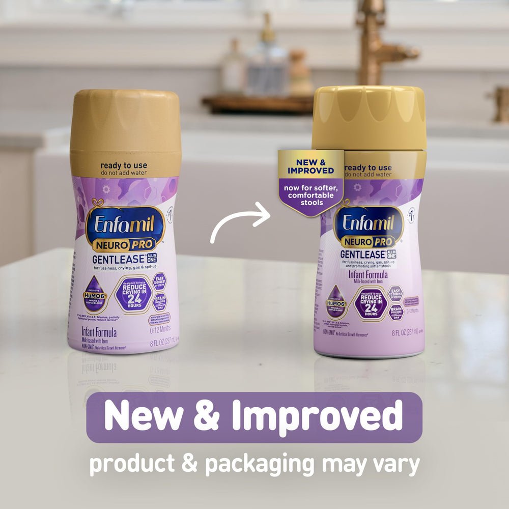 Enfamil bottle close-up highlighting label and easy-grip design