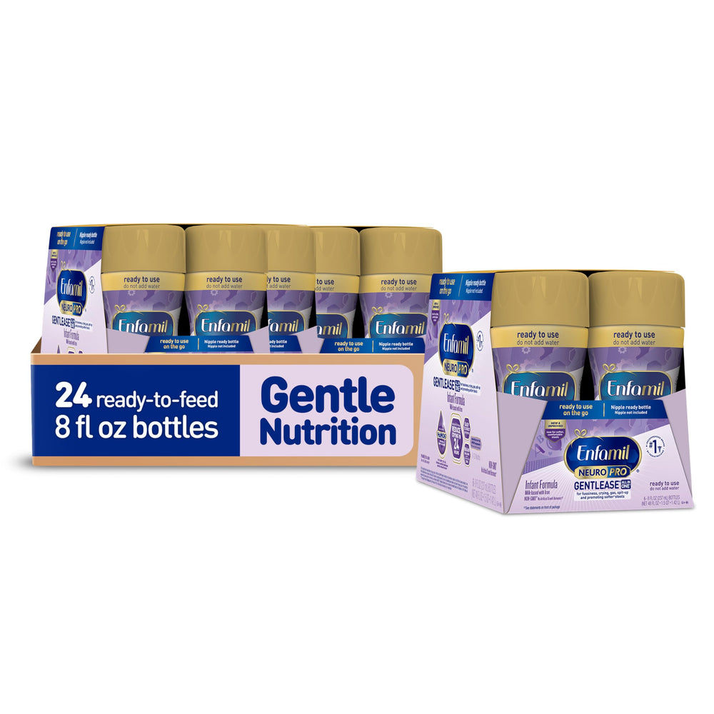 Enfamil bottle front packaging showing product and convenience