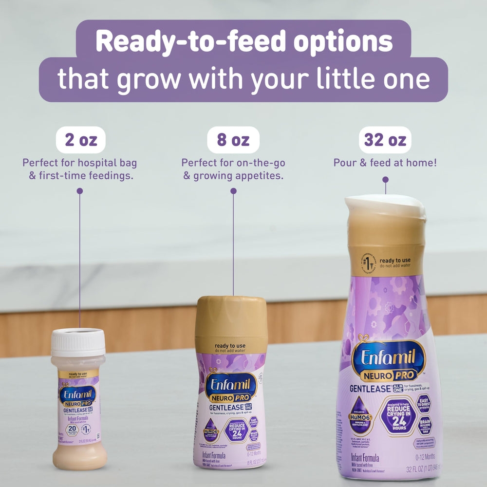 Hand holding Enfamil bottle to show 8 fl oz size comparison