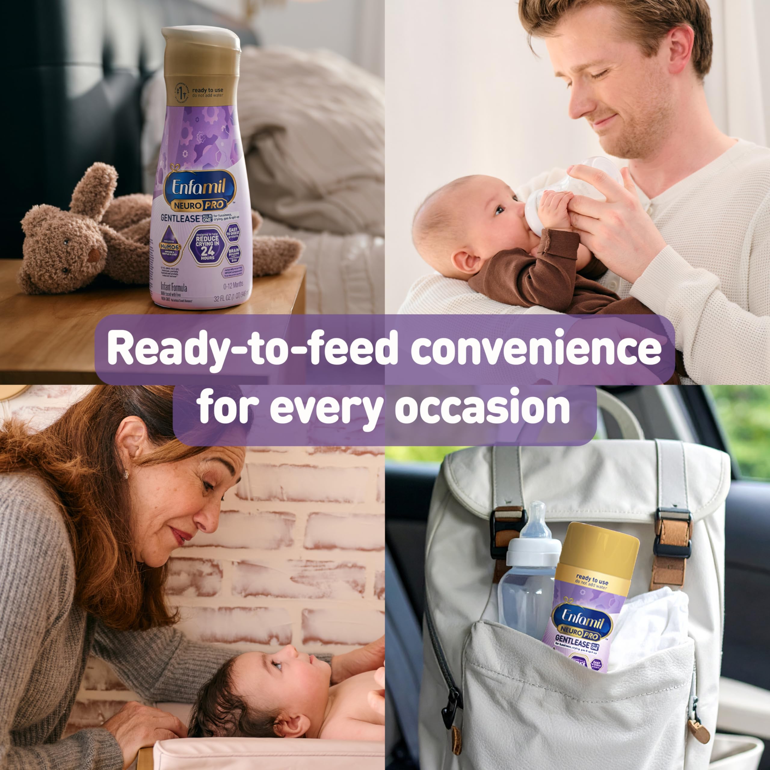Pouring Enfamil formula texture into a bottle for feeding