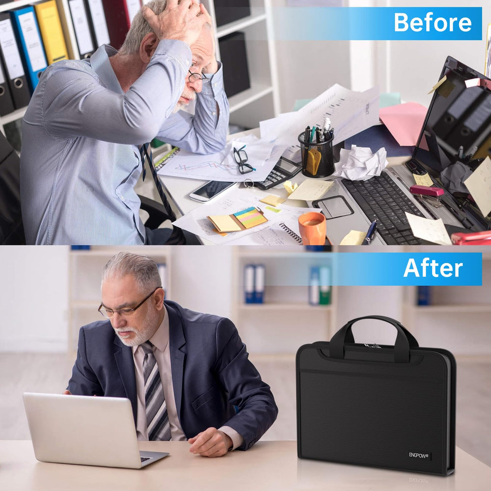 ENGPOW on a home desk with bills and cards sorted to illustrate tidy organization and daily use convenience
