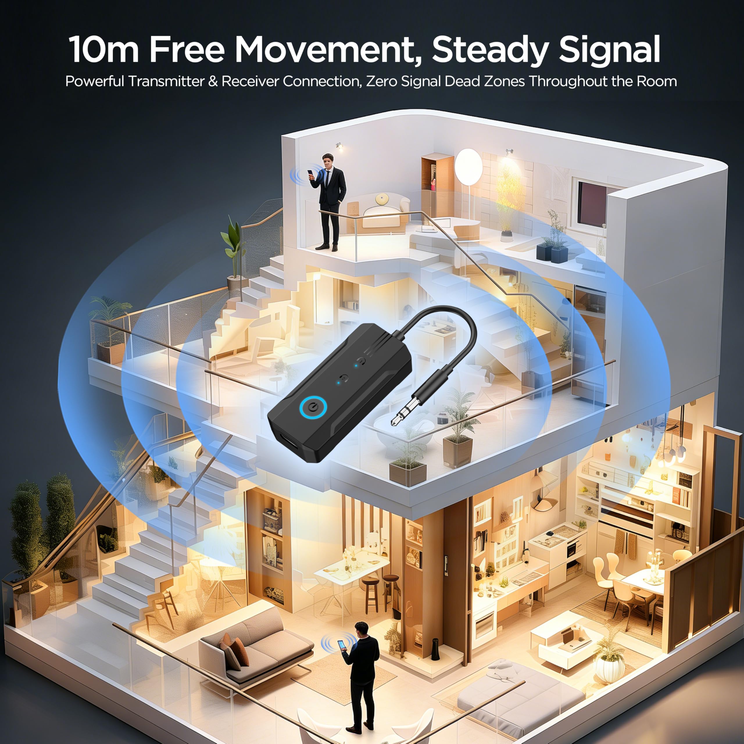 Enhanlife connected to TV headphone jack enabling wireless AirPods listening