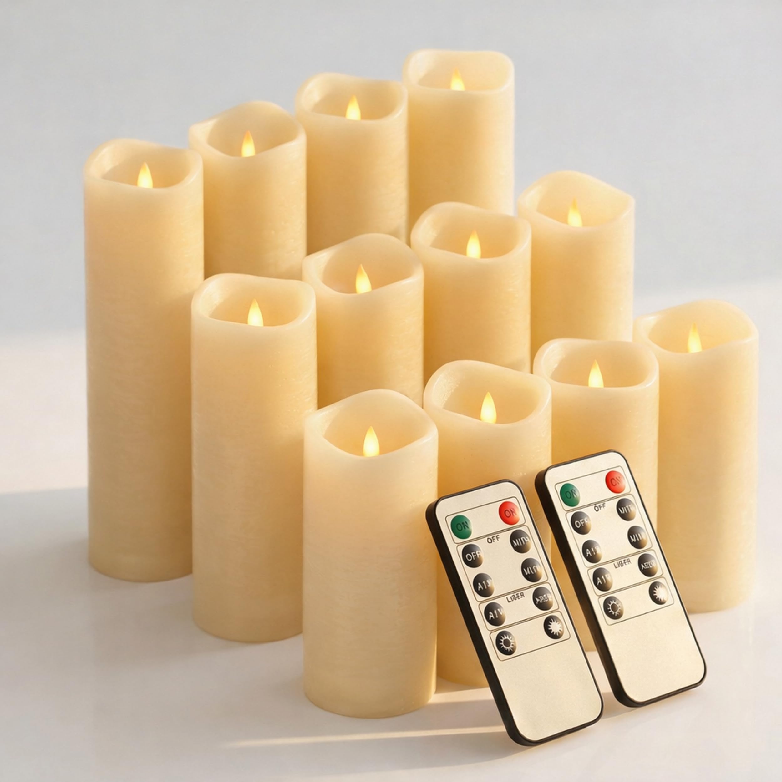 Enido front view of 12-piece candle set showing safe ambiance for events