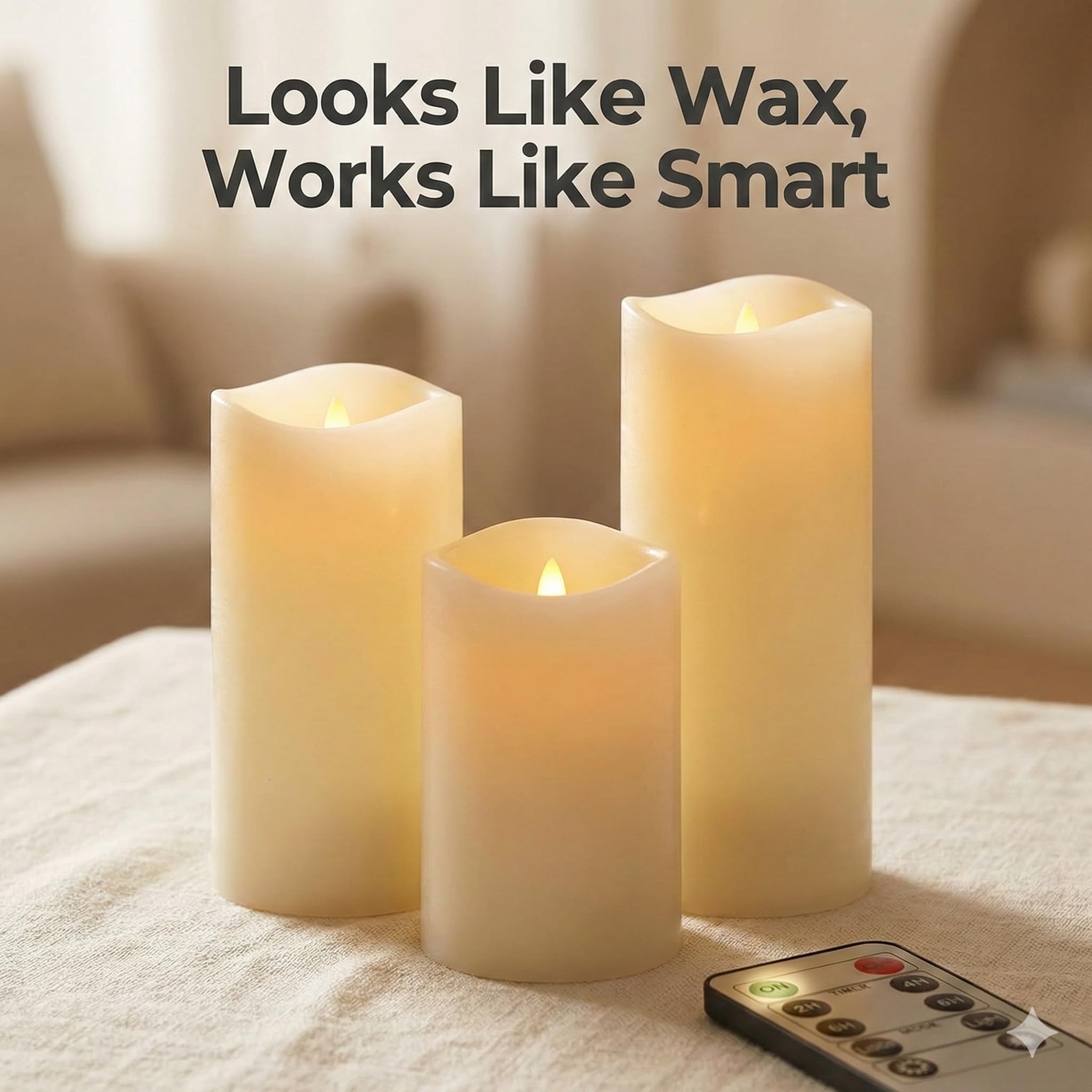 Enido candles beside ruler showing 4, 5, 6-inch height scale