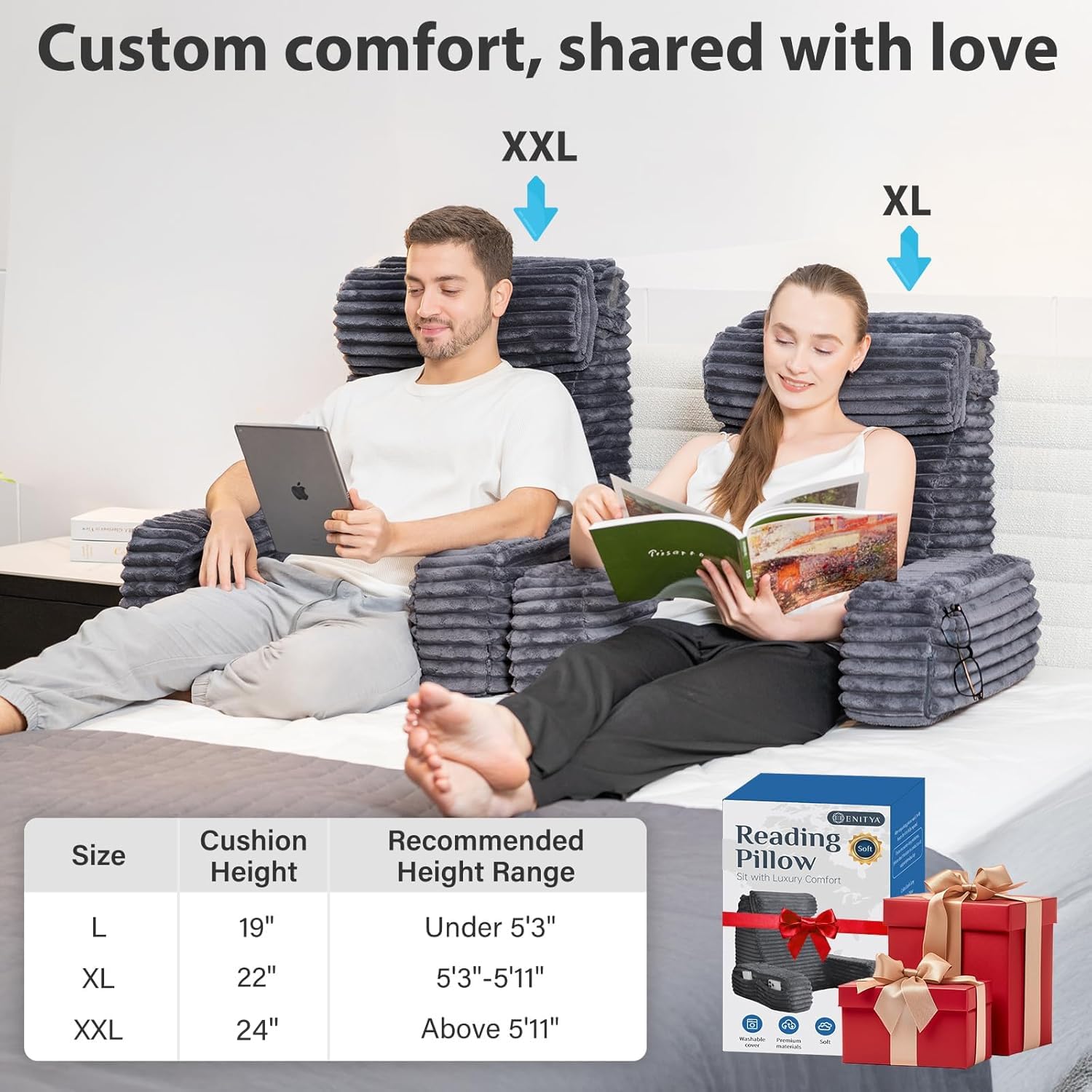 ENITYA next to standard pillow showing XL size for greater back coverage