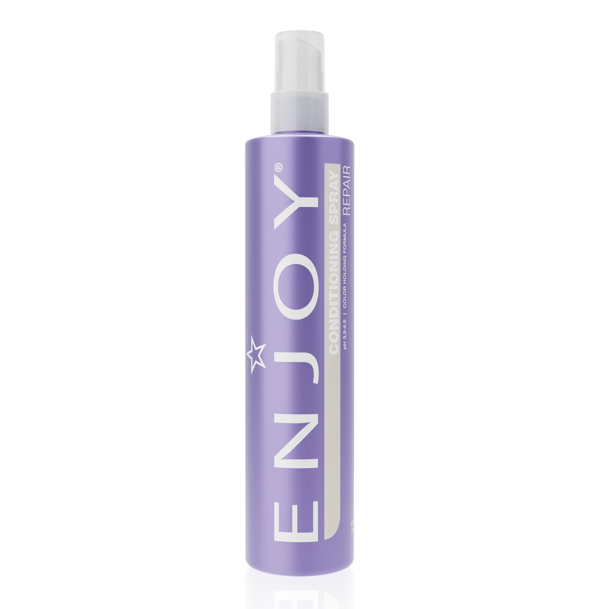 Enjoy conditioning spray front packaging showing label and bottle benefits