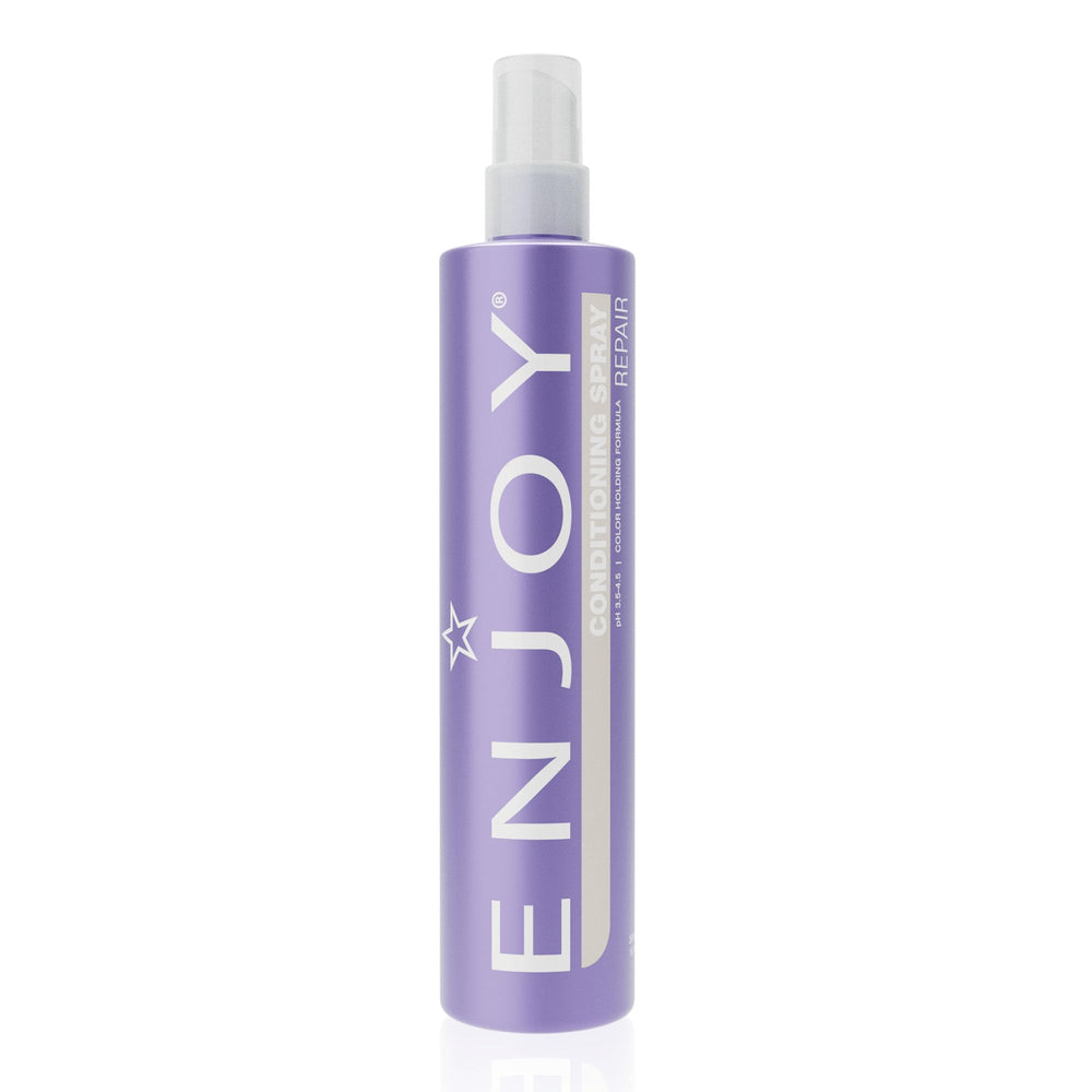 Enjoy conditioning spray front packaging showing label and bottle benefits