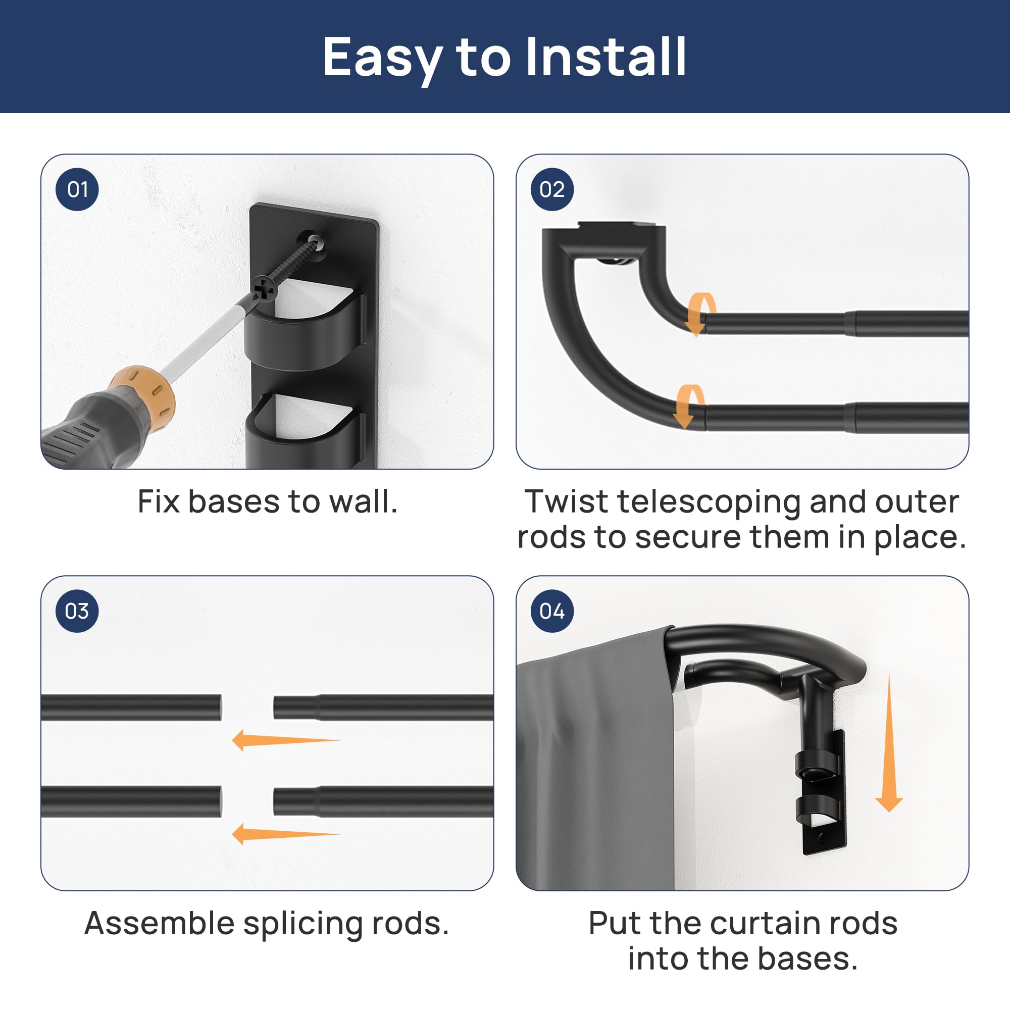 ENJOYBASICS rod next to tape measure to show adjustable 48 to 84 inch scale