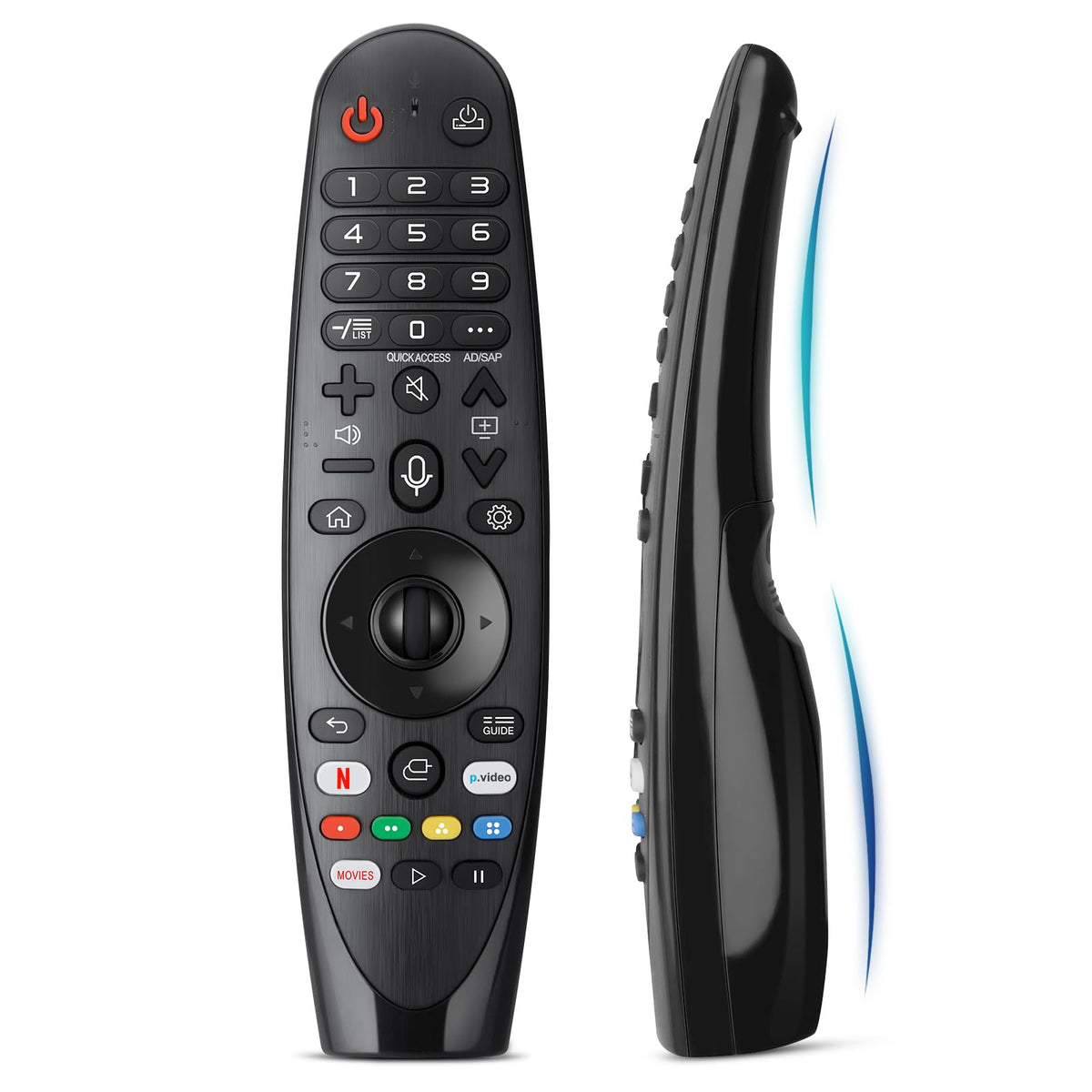 ENJOYLink front view of replacement remote showing full button layout and design benefit quick control