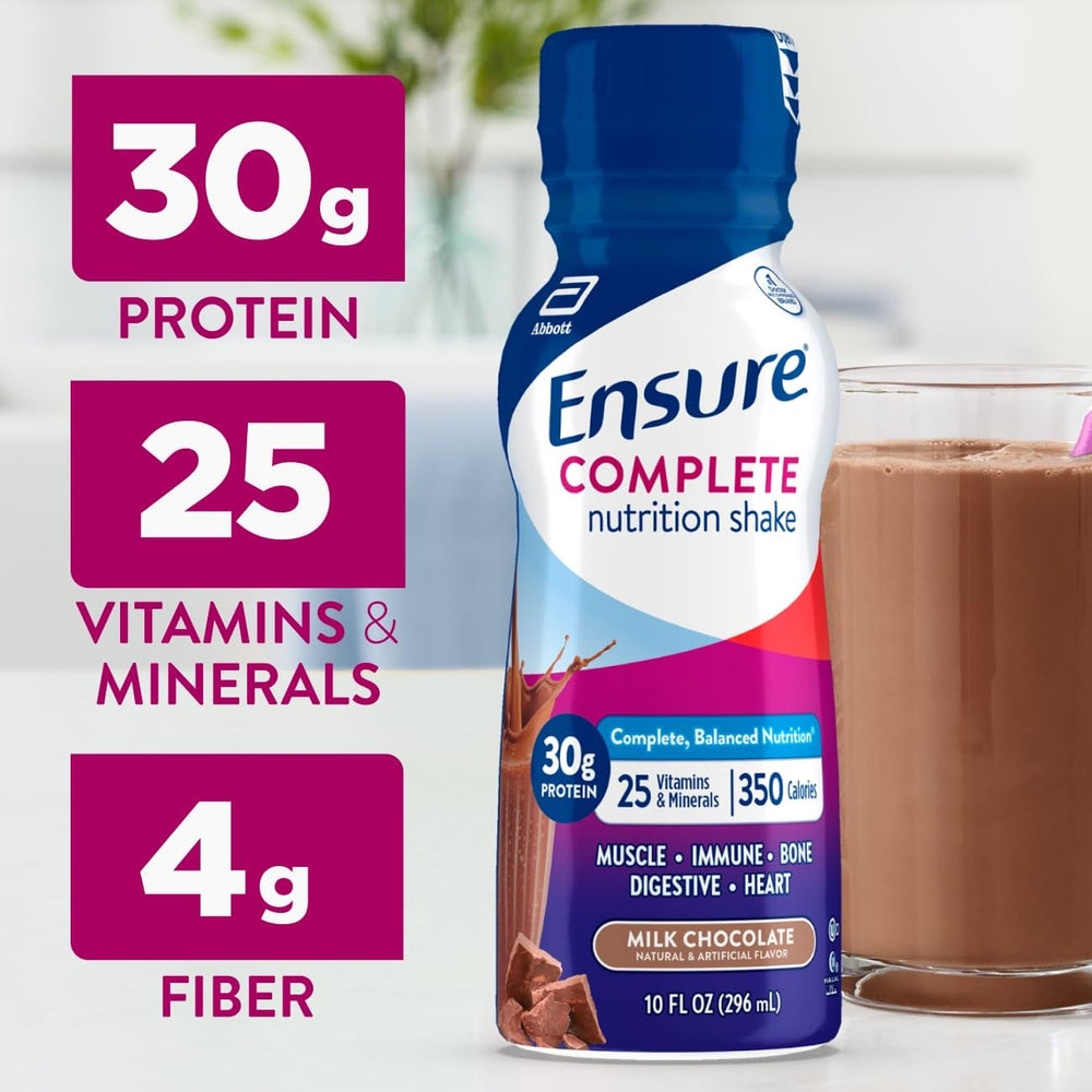 Ensure bottle close-up showing creamy chocolate texture and rich taste benefit