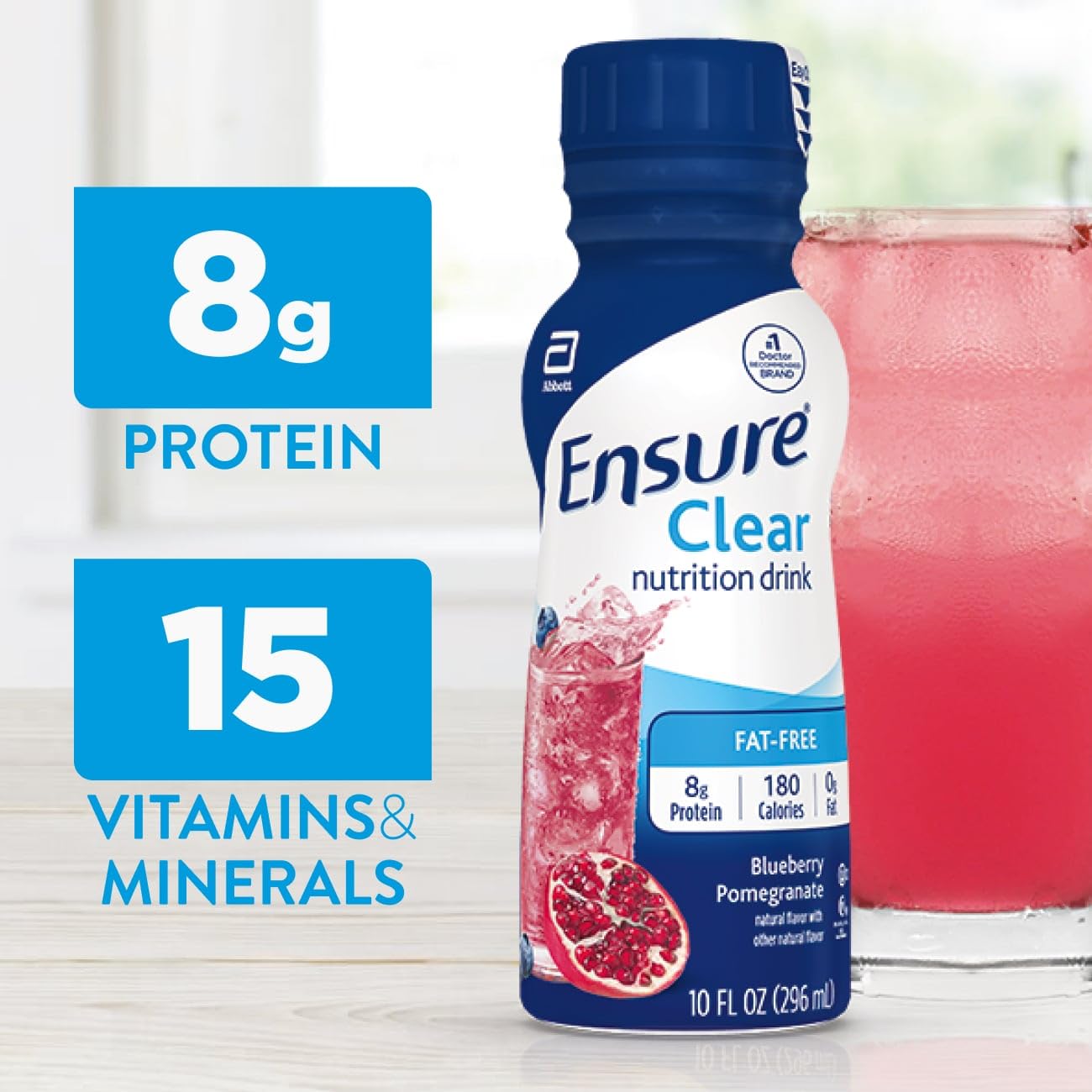 Pouring Ensure Blueberry Pomegranate into a glass for easy sipping and convenience