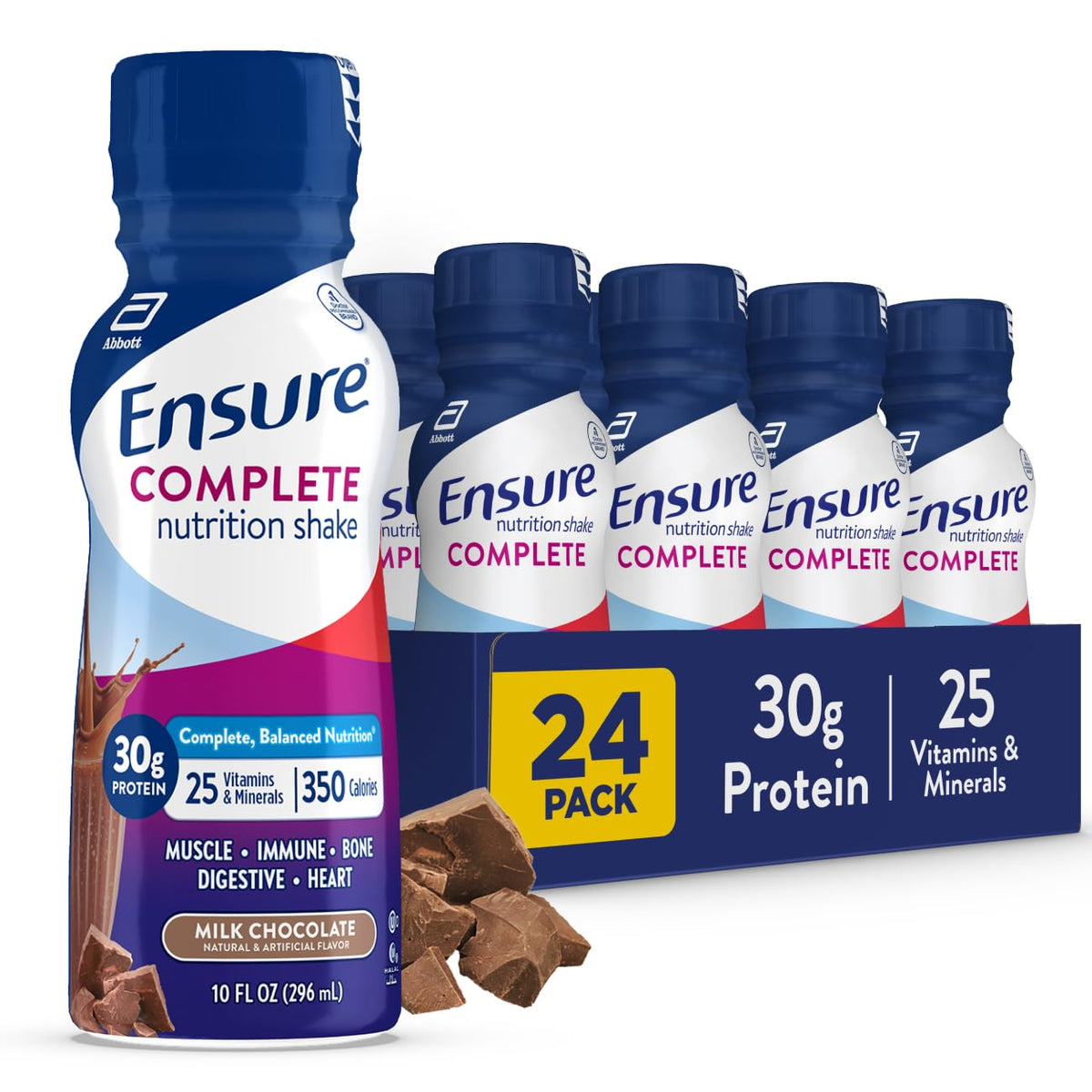 Ensure front packaging showing chocolate flavor and nutrition facts benefits convenience