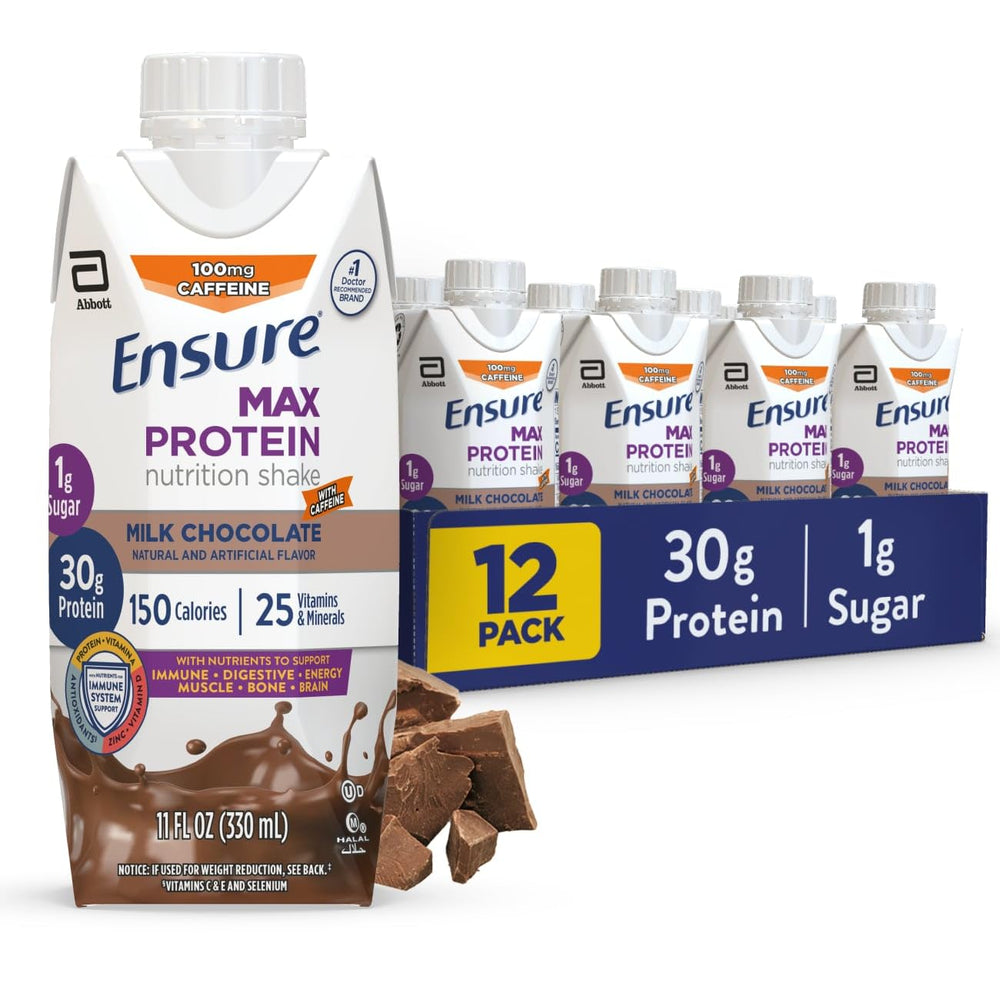 Ensure Max Protein front packaging showing milk chocolate flavor and 30g protein benefit