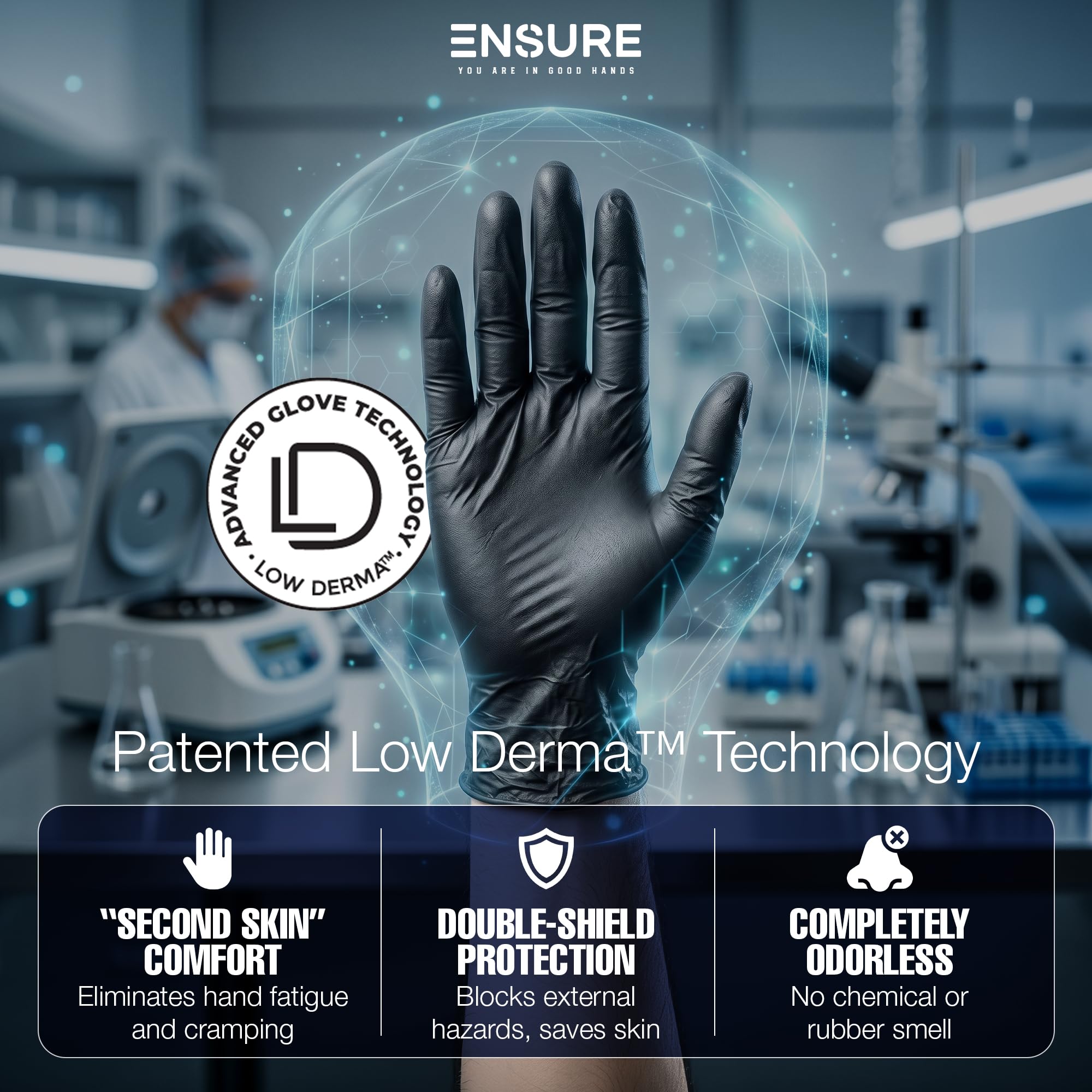 Ensure close-up of glove texture highlighting improved grip and control