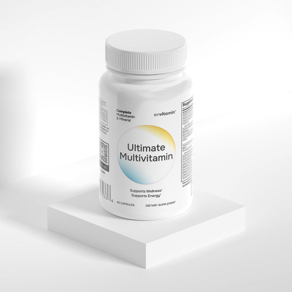 envitamin label close-up revealing ingredient panel to check vitamins and minerals
