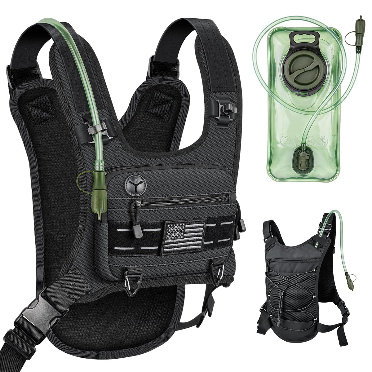 Envyvip hydration backpack front view showing fit and pocket layout
