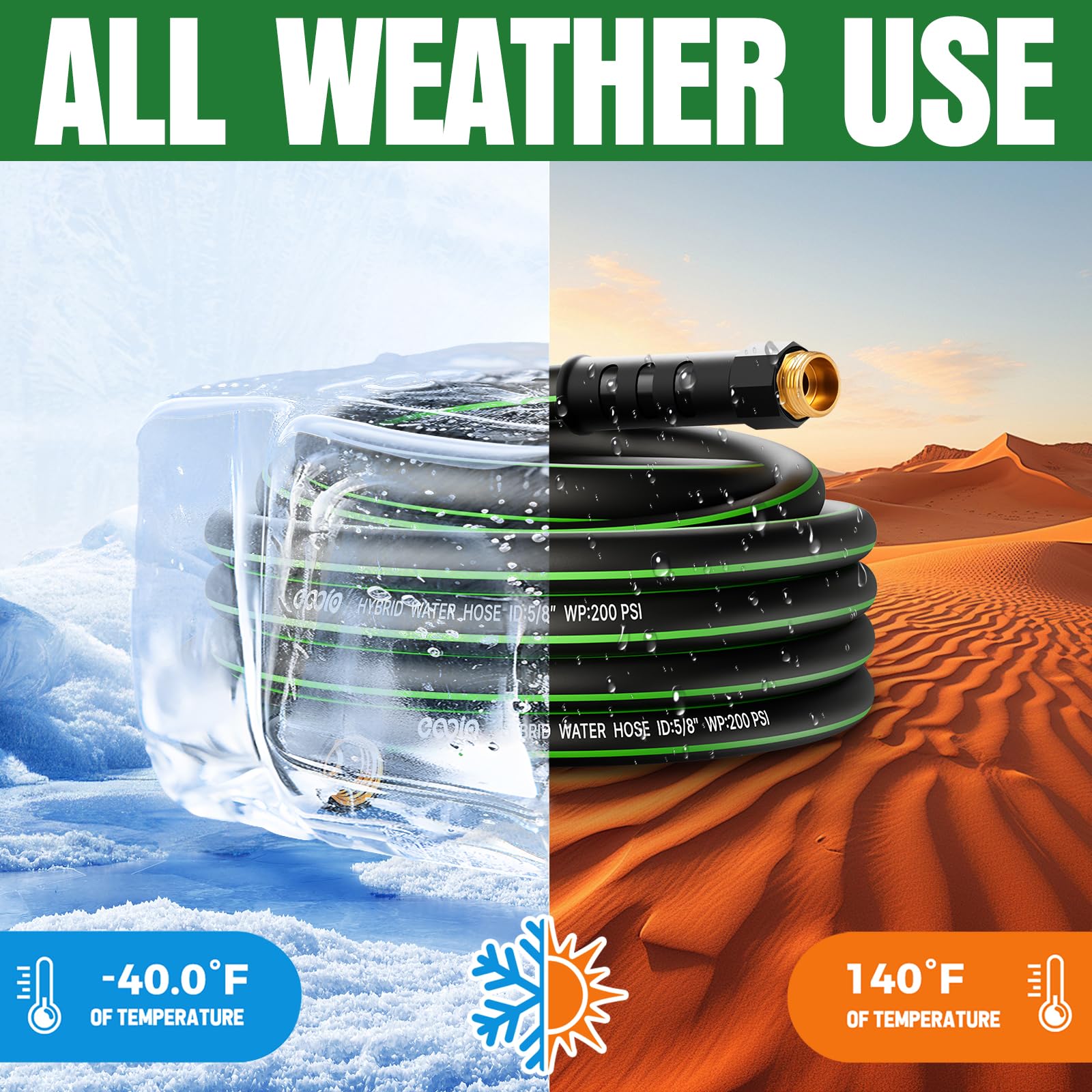 EOOIO compactly coiled hose highlighting easy storage and portability