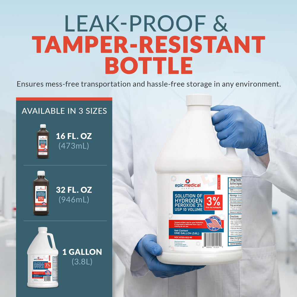 Epic Medical Supply gallon next to common objects showing scale and bulk supply benefit