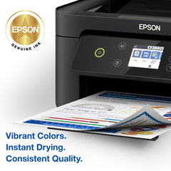 Epson sample print page demonstrating vibrant colors and crisp text benefit