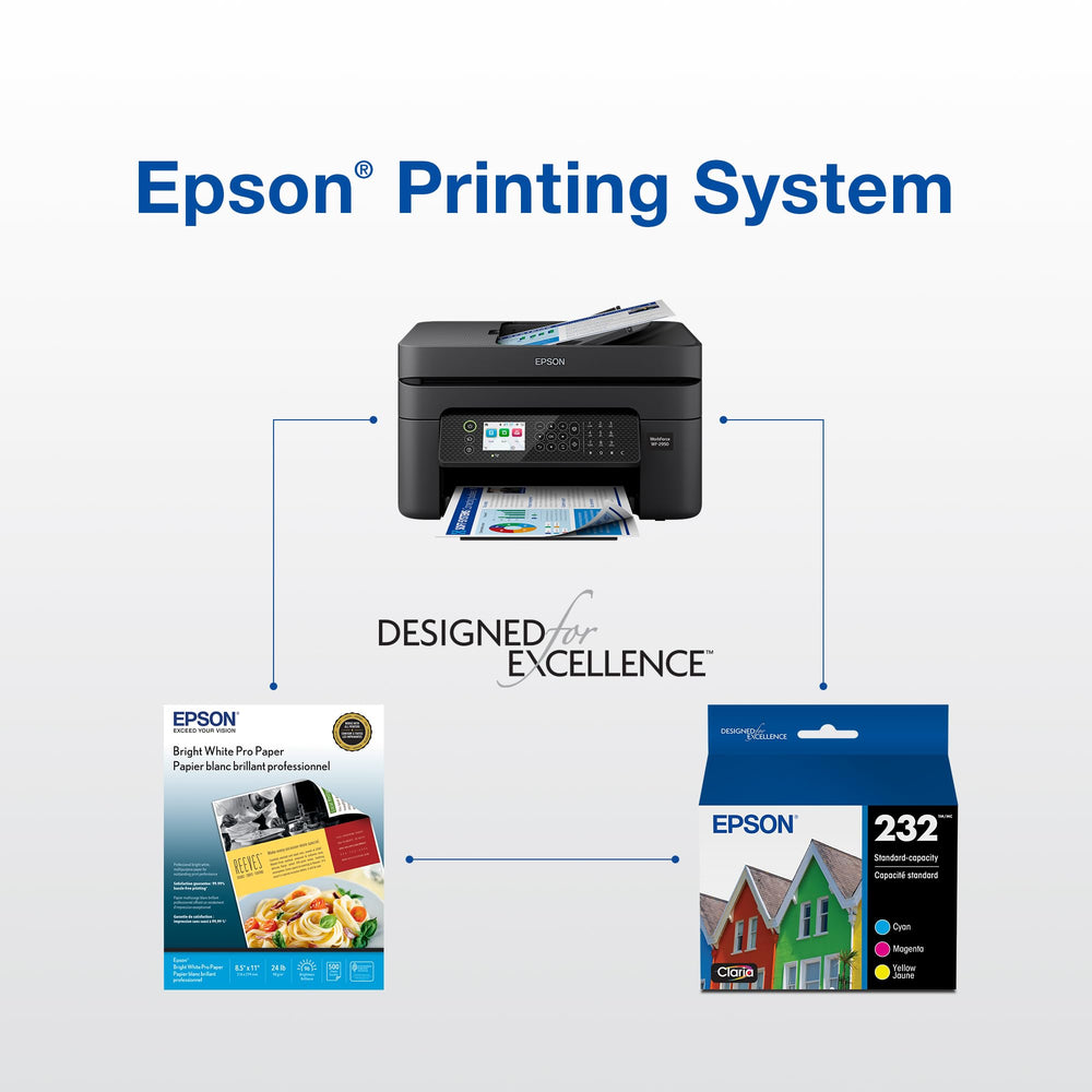 Home office scene with Epson 232 cartridge installed offering consistent prints for busy households