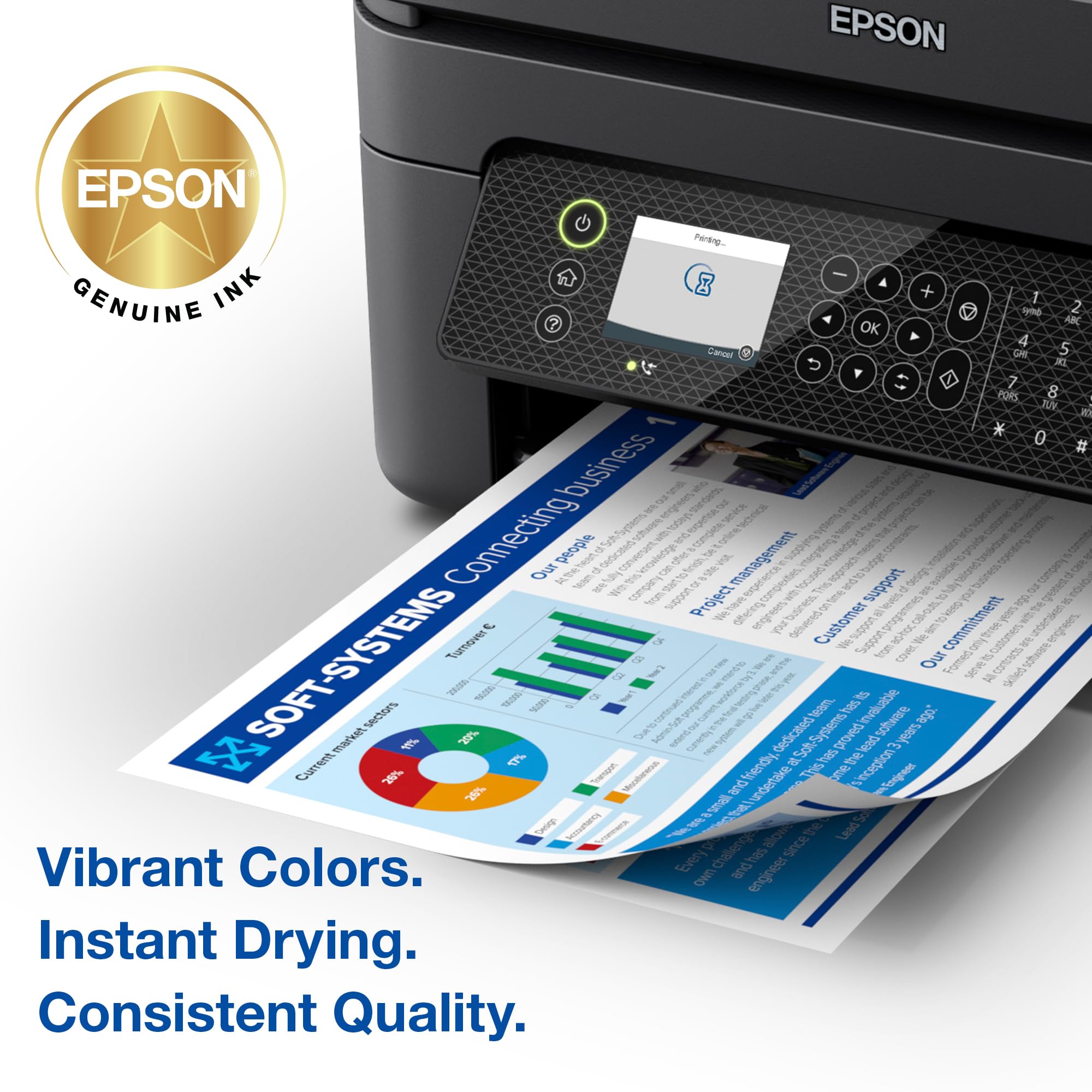 Printed page sample using Epson 232 showing crisp black text for professional documents