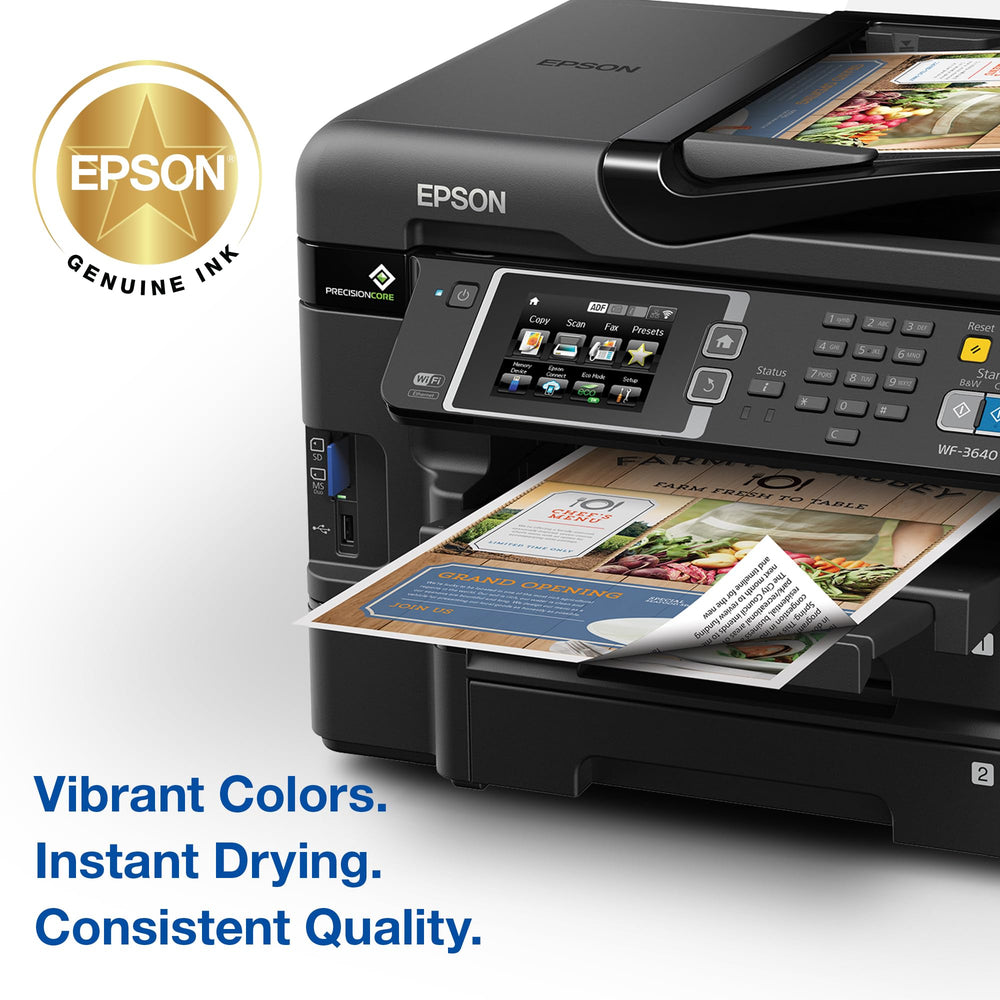 Epson cartridge beside ruler showing size and long-run capacity