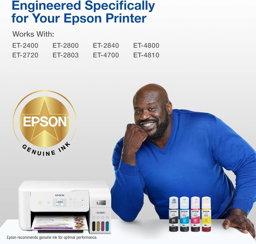 Hand holding Epson black bottle to show scale and convenient high-capacity benefit