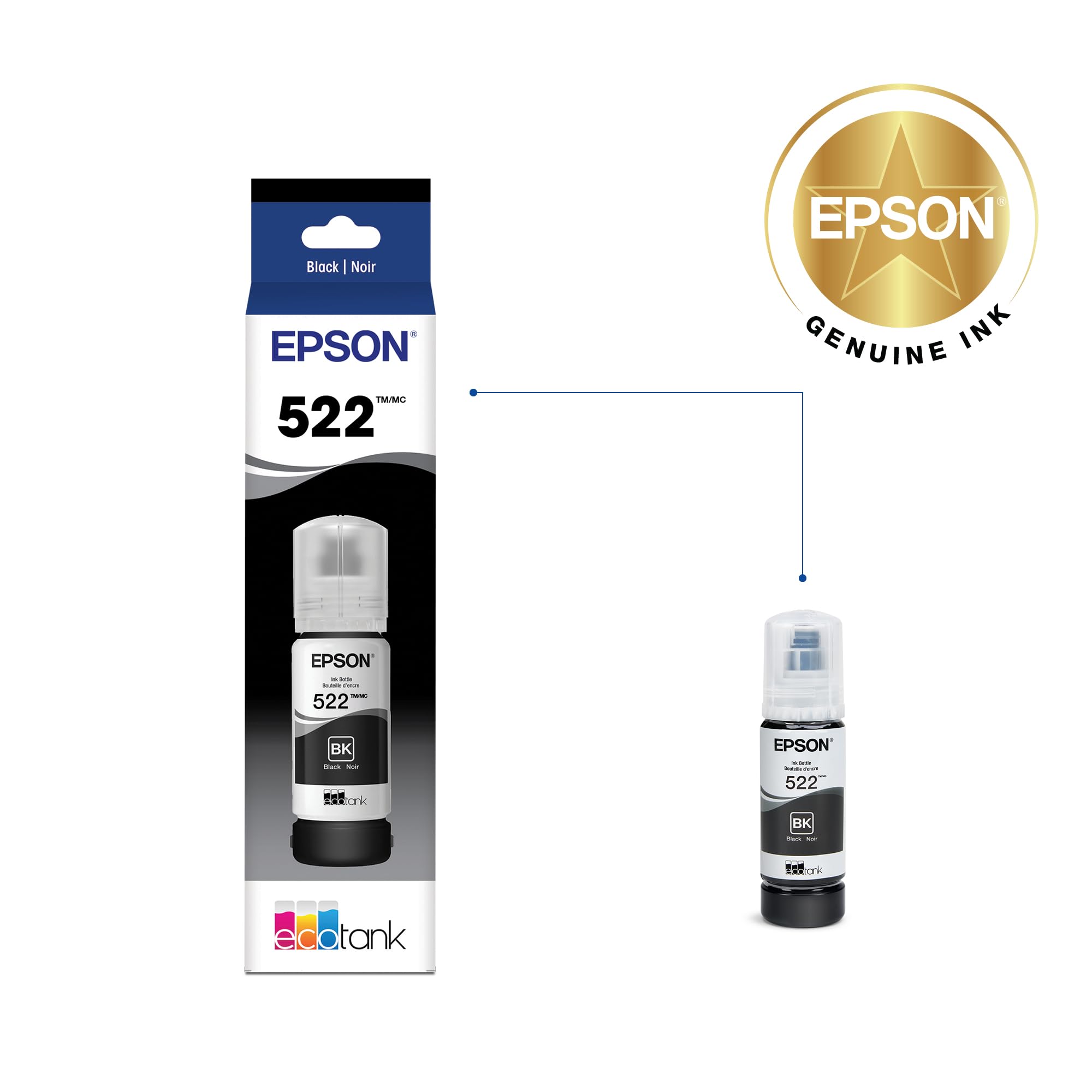 Epson 522 nozzle closeup demonstrating leak‑resistant tip for cleaner refills