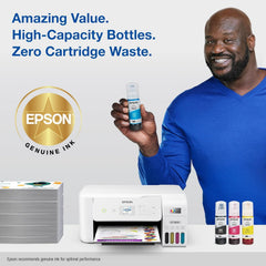 Epson color bottles lined up to display color-coding and refill clarity benefit