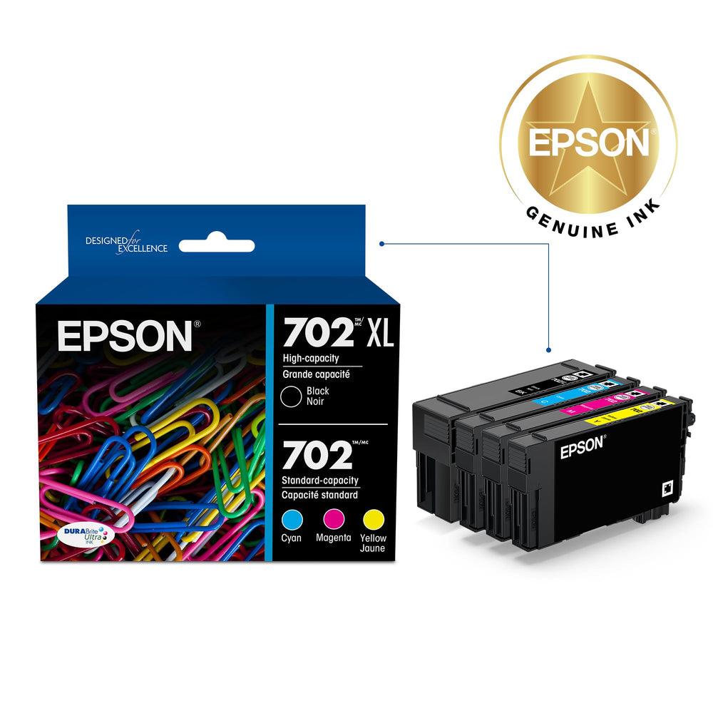 Epson 702 XL black cartridge closeup highlighting high yield benefit