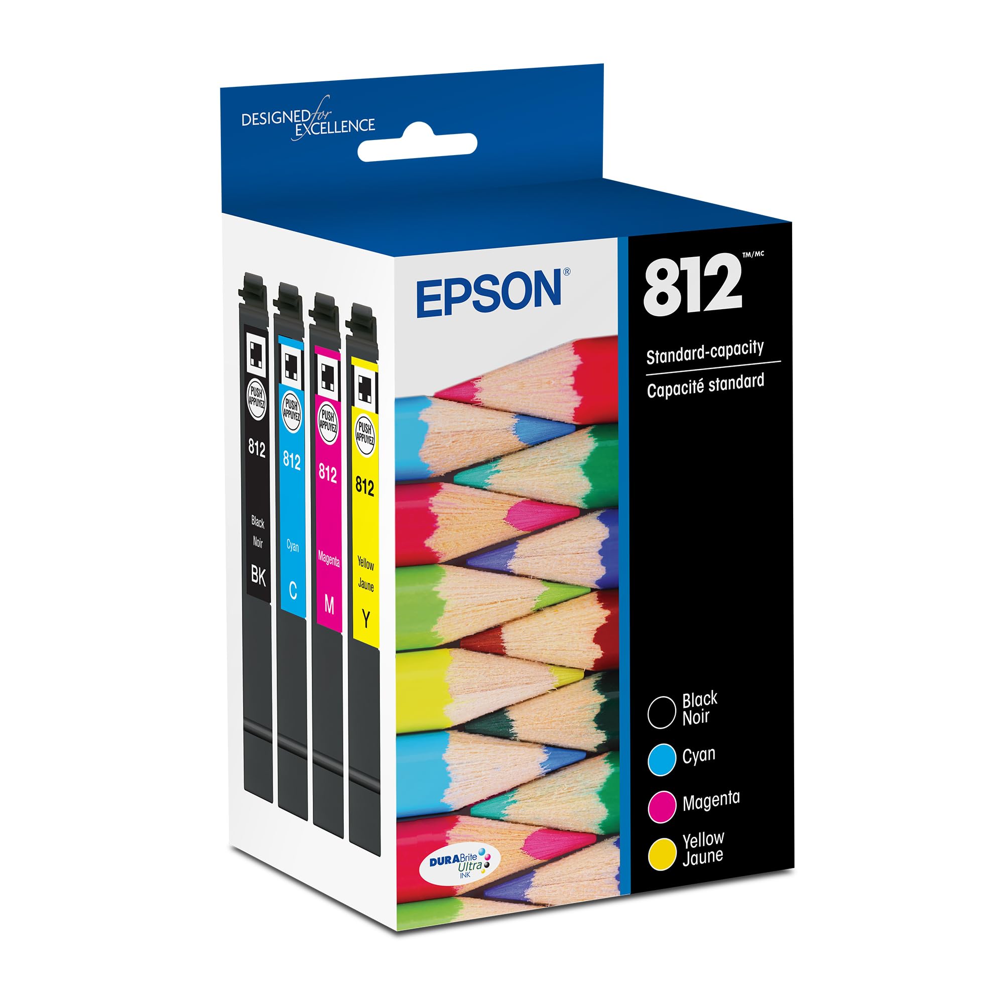 Epson 812 front packaging showing combo pack and clear benefits
