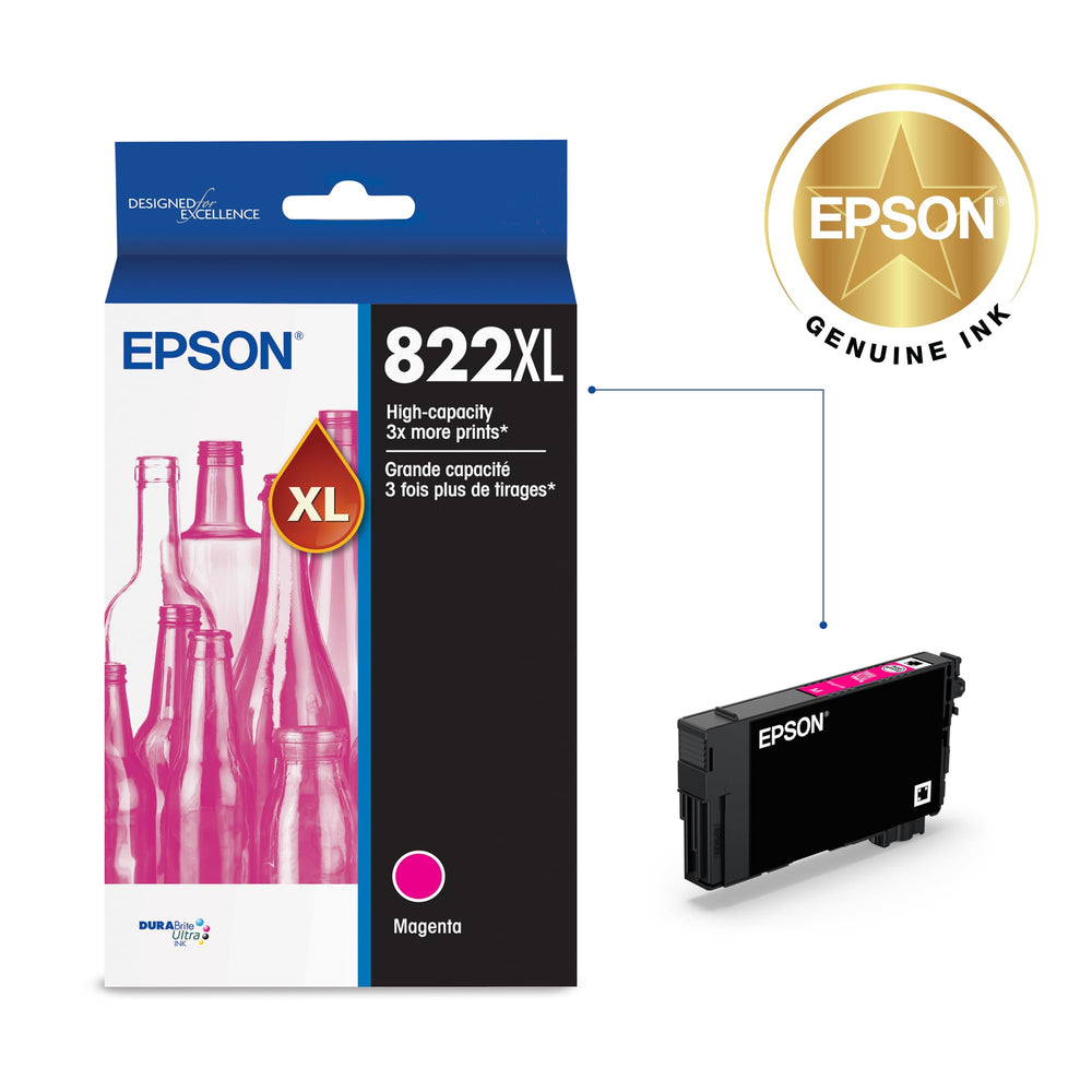 Epson 822XL close-up of cartridge nozzle and label ensuring easy installation and correct fit